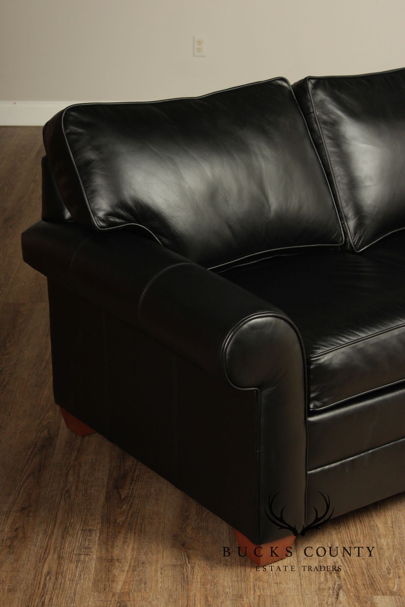 Ethan Allen Black Leather 'Bennett' Sofa
