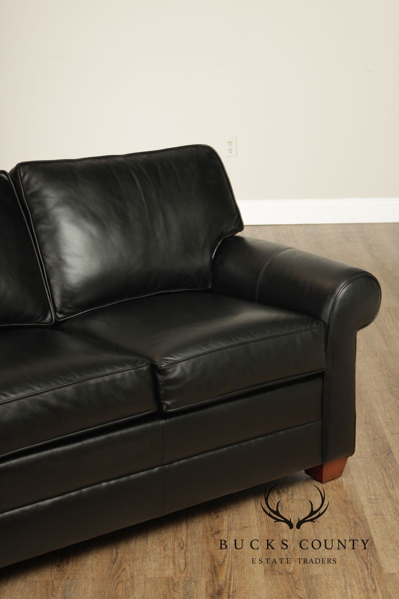 Ethan Allen Black Leather 'Bennett' Sofa