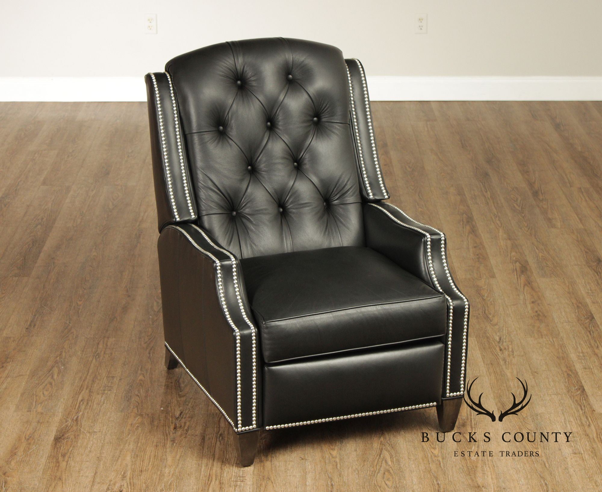Ethan Allen Pair Modern Black Leather Recliner Lounge Chairs