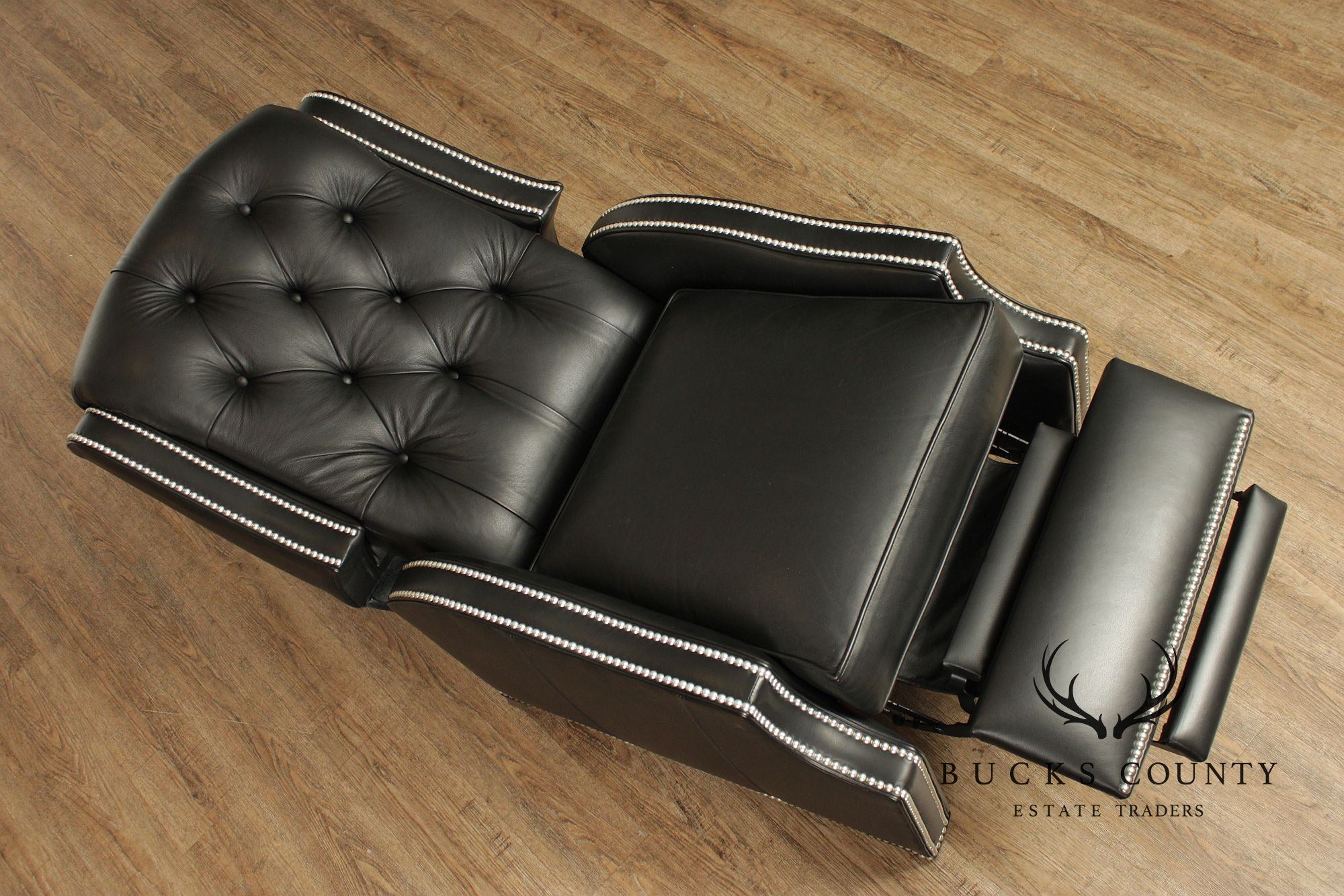Ethan Allen Pair Modern Black Leather Recliner Lounge Chairs