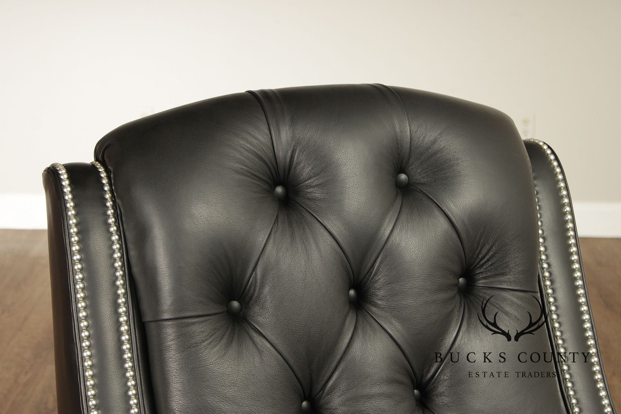 Ethan Allen Pair Modern Black Leather Recliner Lounge Chairs