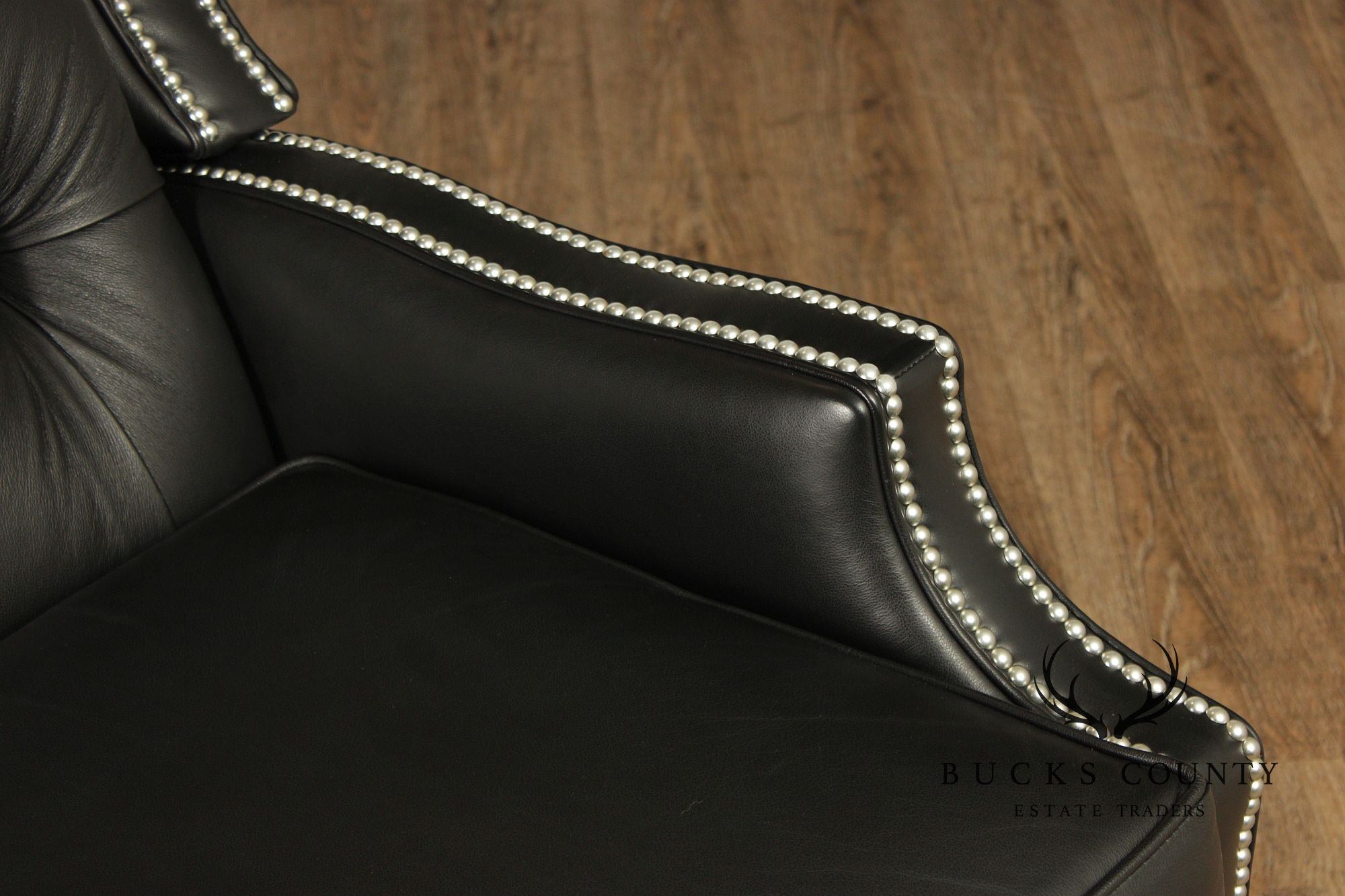 Ethan Allen Pair Modern Black Leather Recliner Lounge Chairs