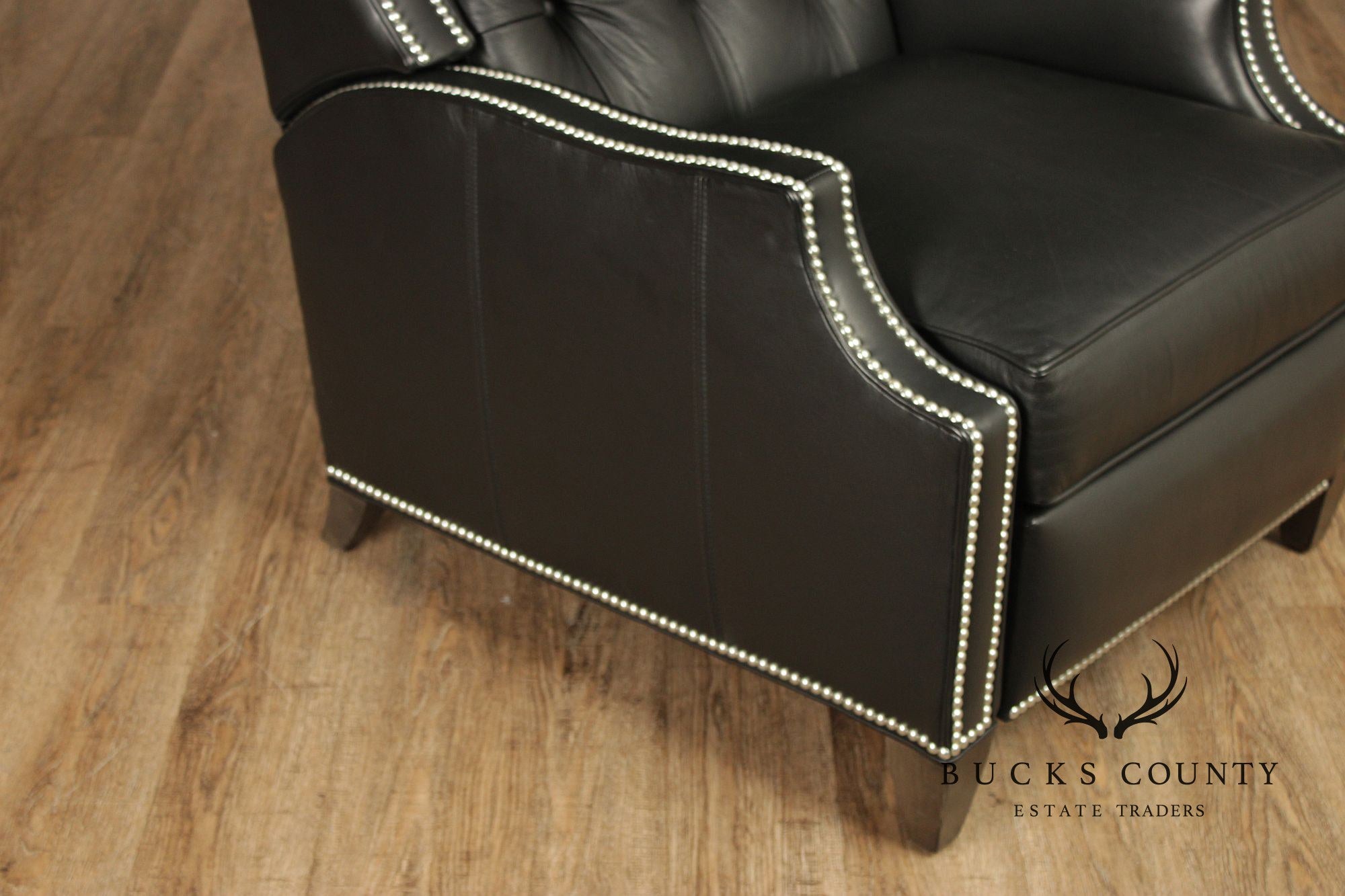 Ethan Allen Pair Modern Black Leather Recliner Lounge Chairs