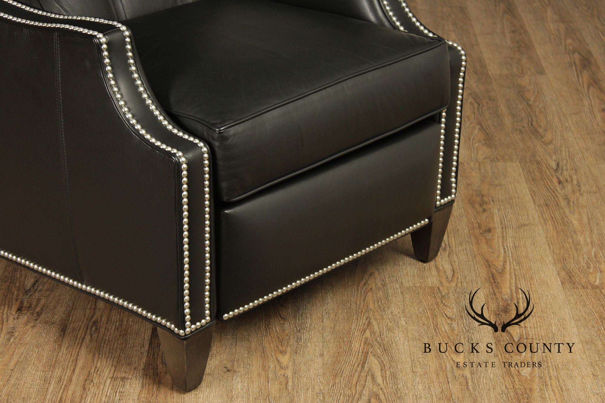Ethan Allen Pair Modern Black Leather Recliner Lounge Chairs