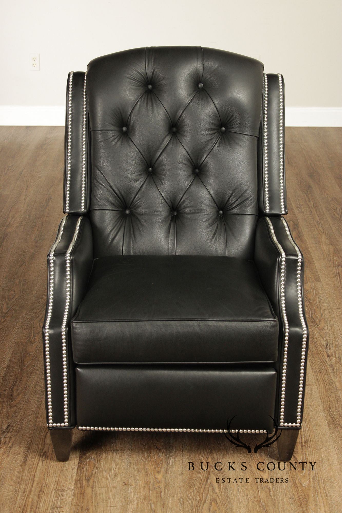 Ethan Allen Pair Modern Black Leather Recliner Lounge Chairs