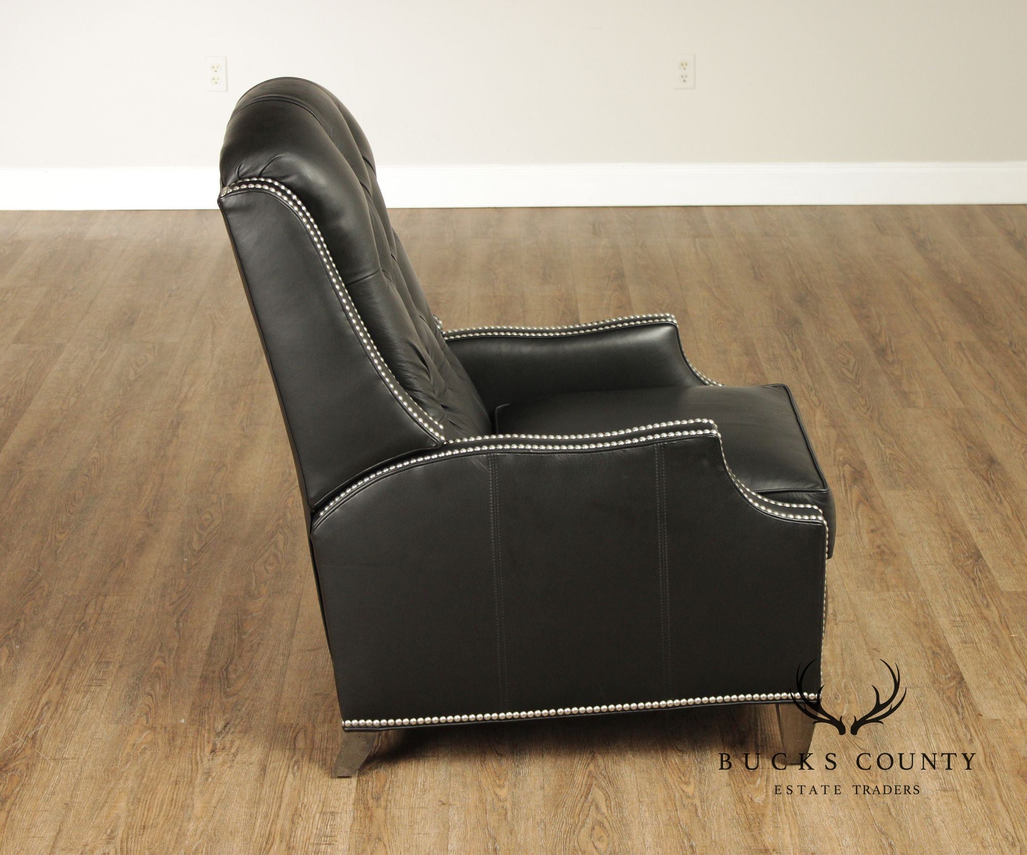 Ethan Allen Pair Modern Black Leather Recliner Lounge Chairs