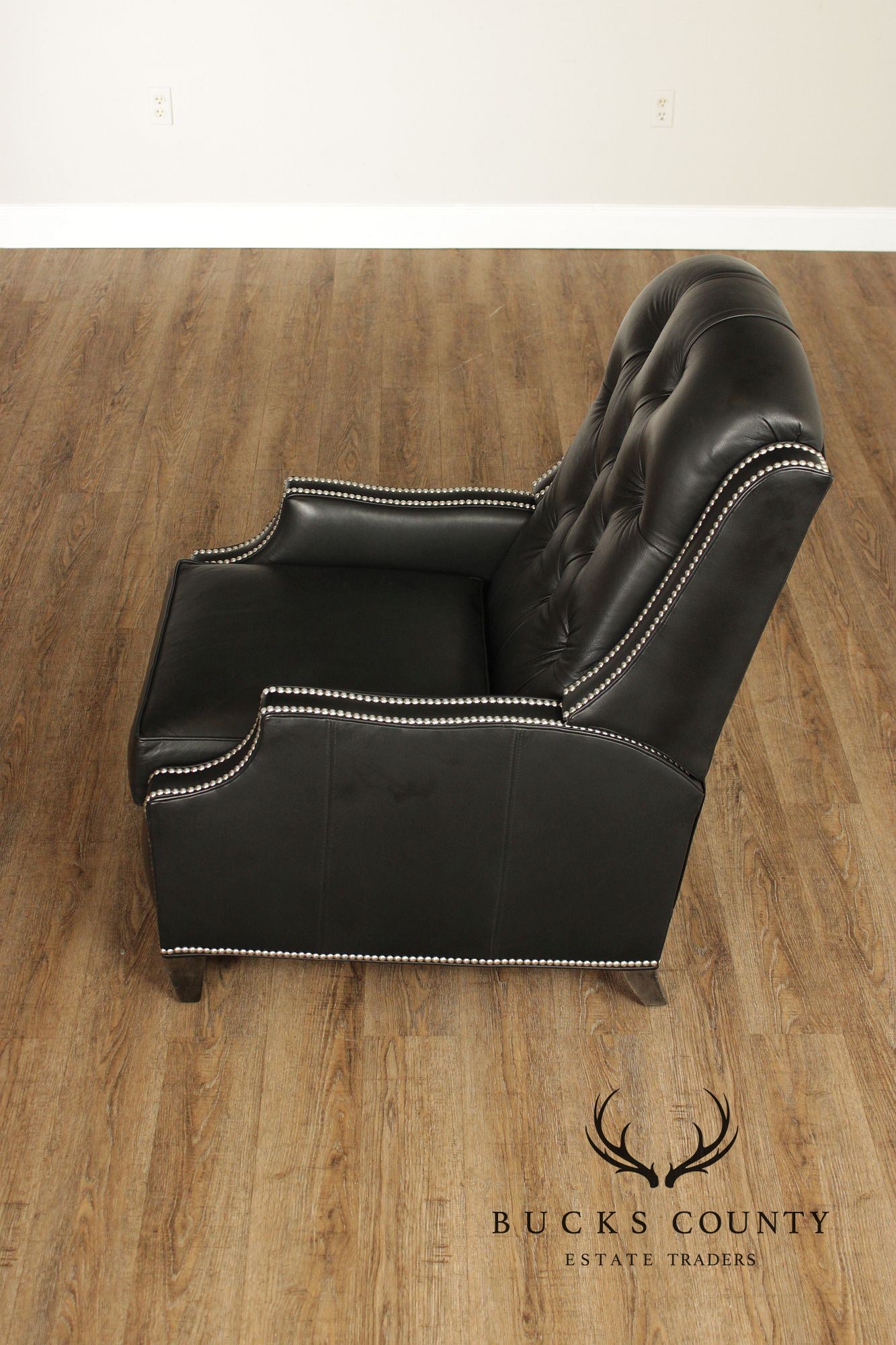 Ethan Allen Pair Modern Black Leather Recliner Lounge Chairs