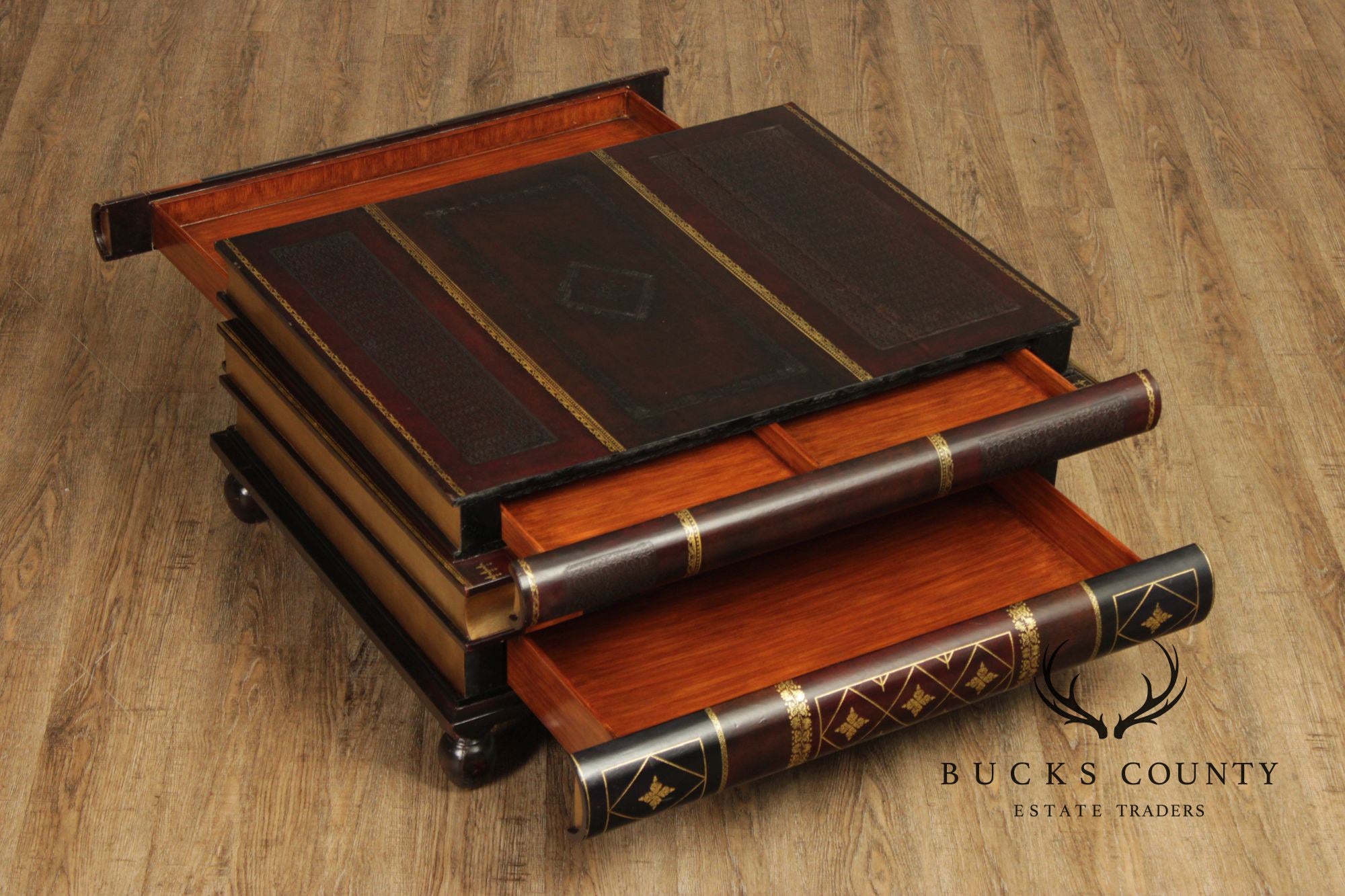 Maitland Smith Handmade Stacked Leather Book Form Coffee Table With Pull-Out Drawers