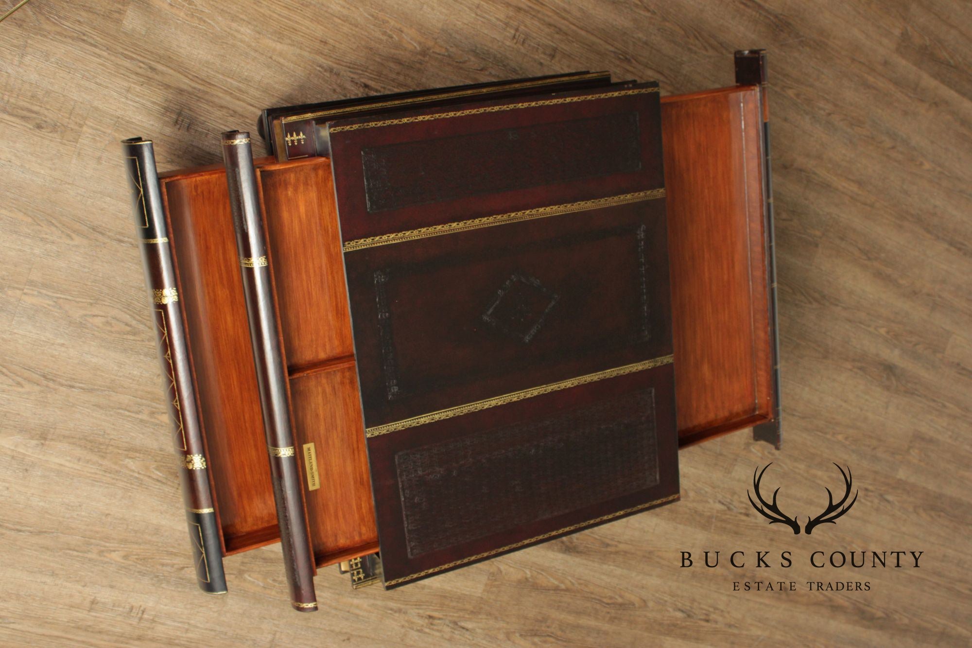Maitland Smith Handmade Stacked Leather Book Form Coffee Table With Pull-Out Drawers