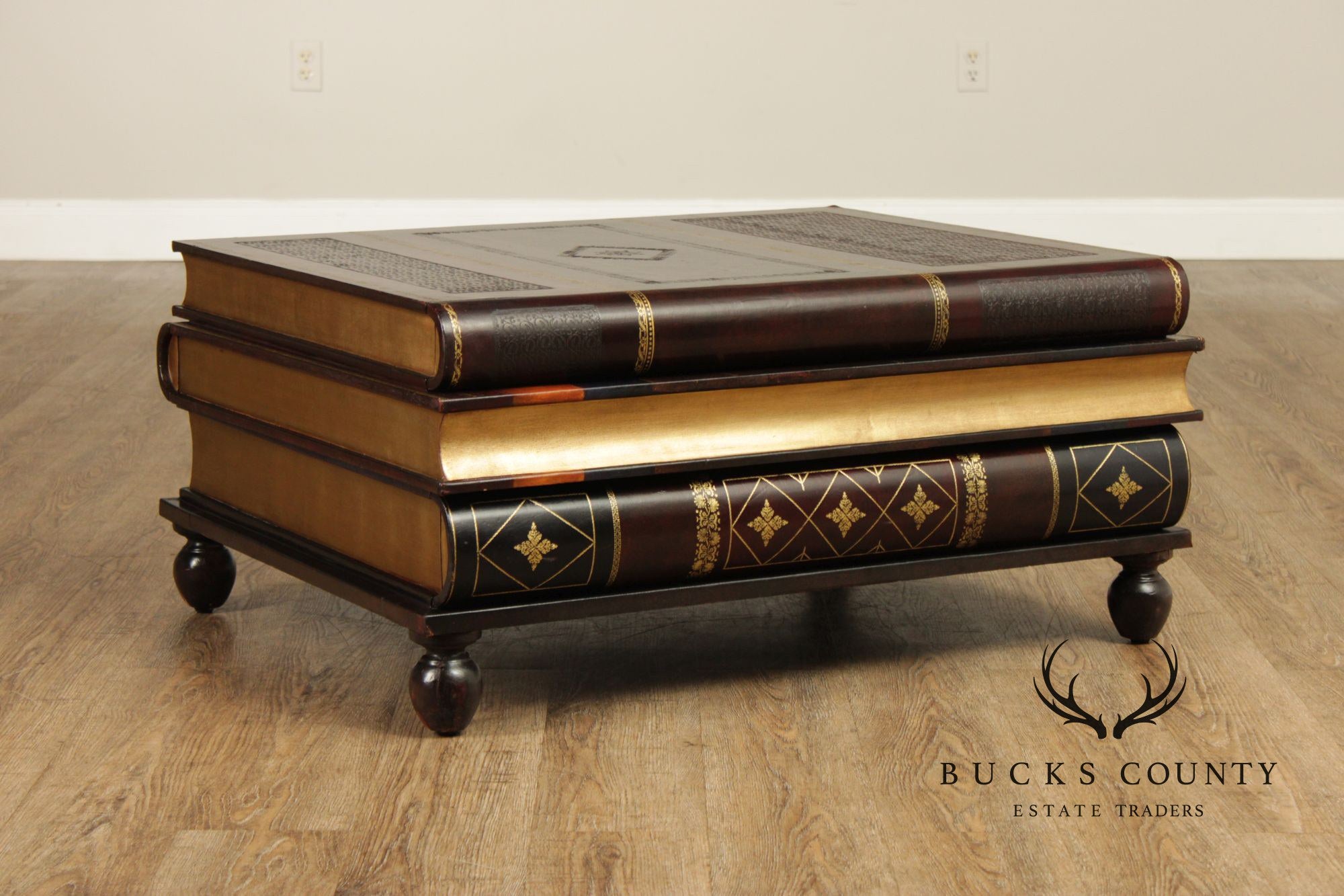 Maitland Smith Handmade Stacked Leather Book Form Coffee Table With Pull-Out Drawers