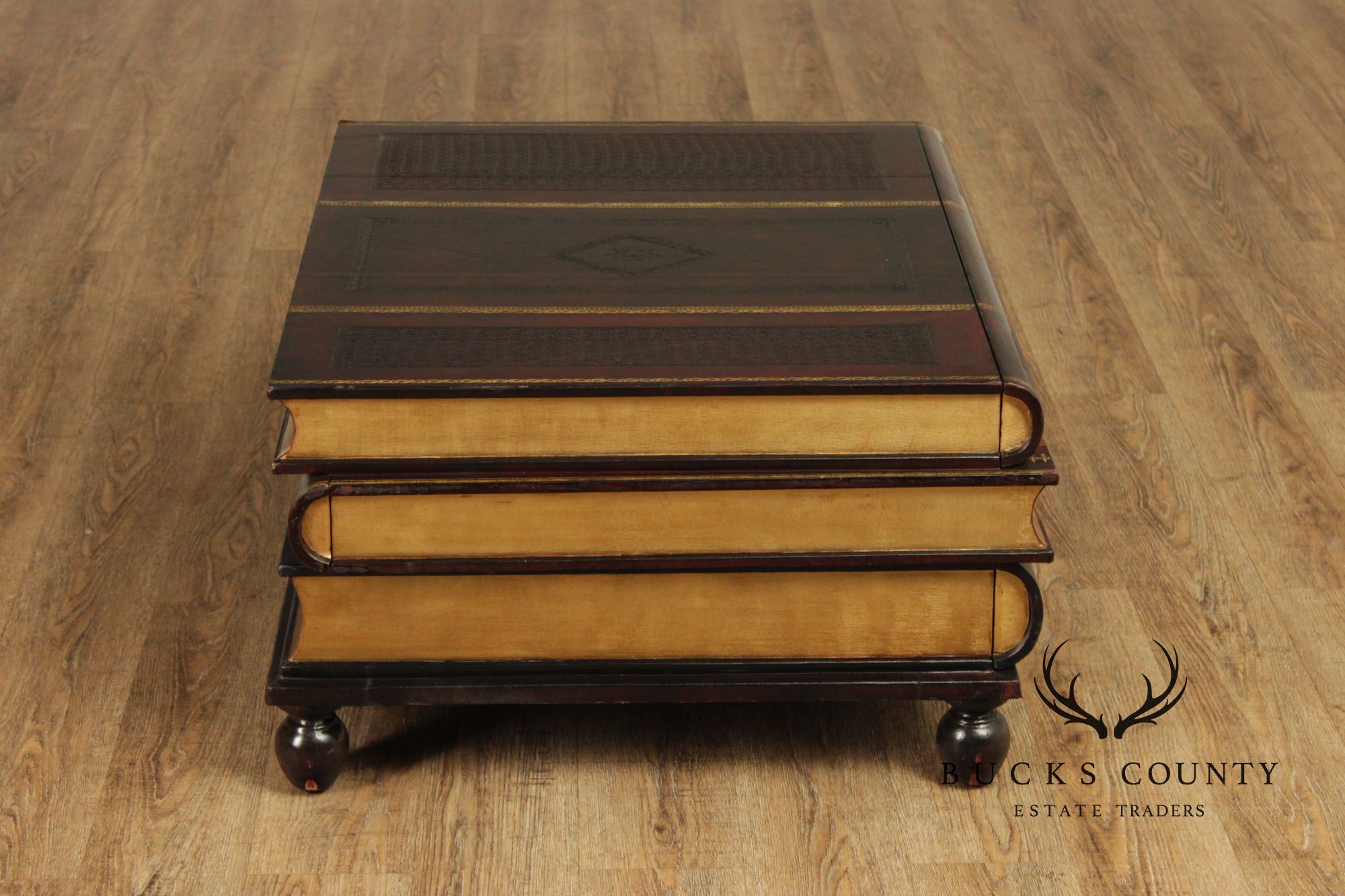 Maitland Smith Handmade Stacked Leather Book Form Coffee Table With Pull-Out Drawers