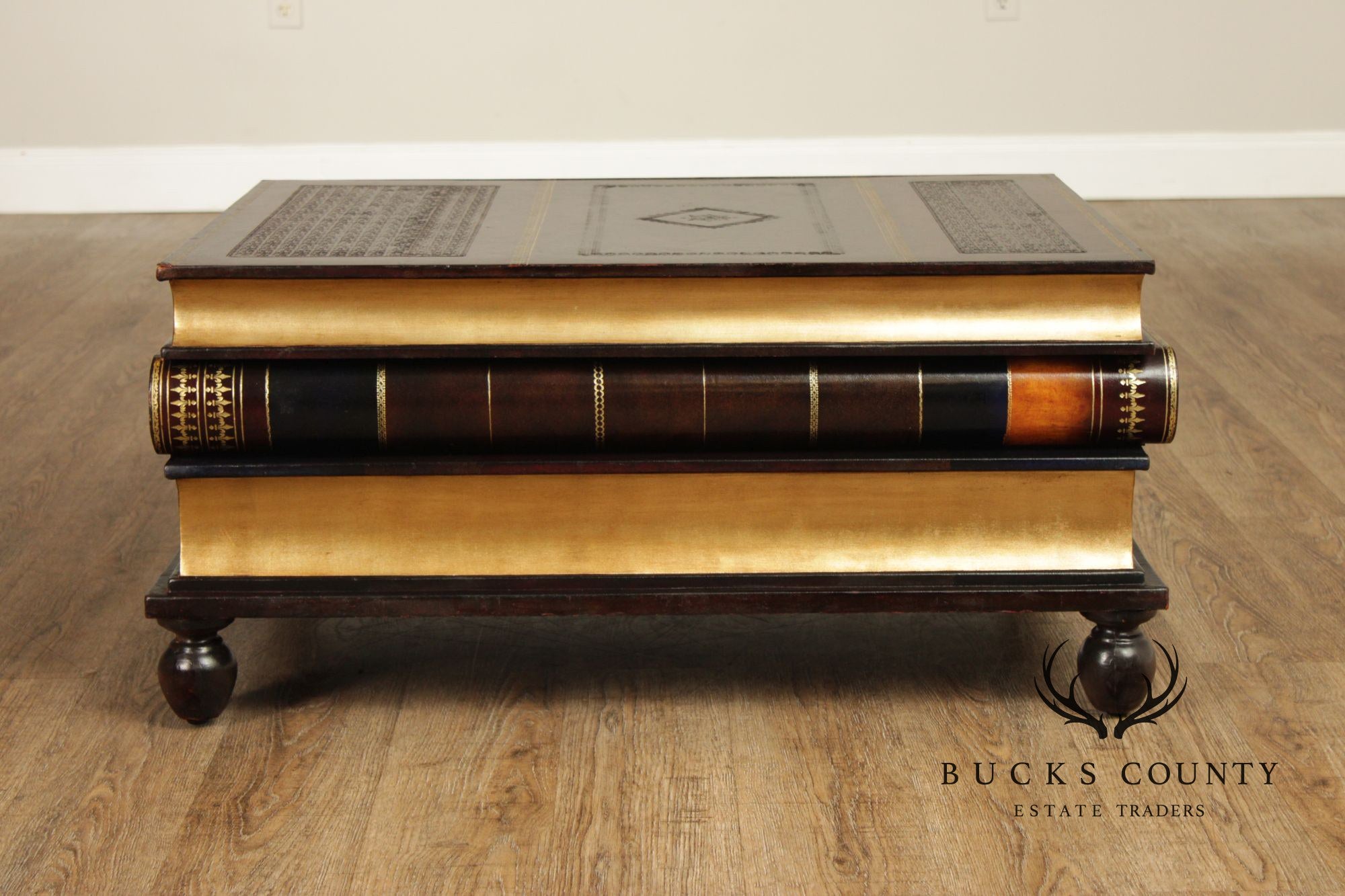 Maitland Smith Handmade Stacked Leather Book Form Coffee Table With Pull-Out Drawers