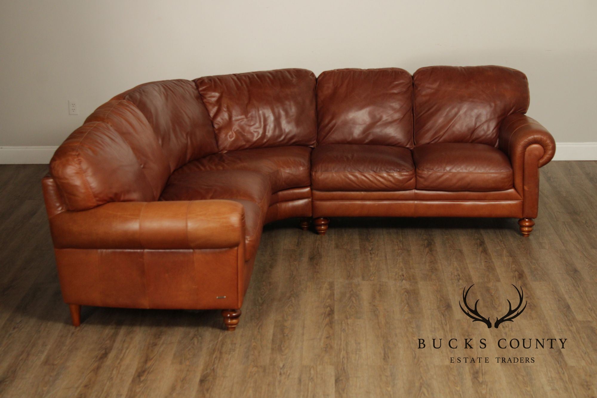 Natuzzi Brown Leather Three-PIece Sectional Sofa with Ottoman