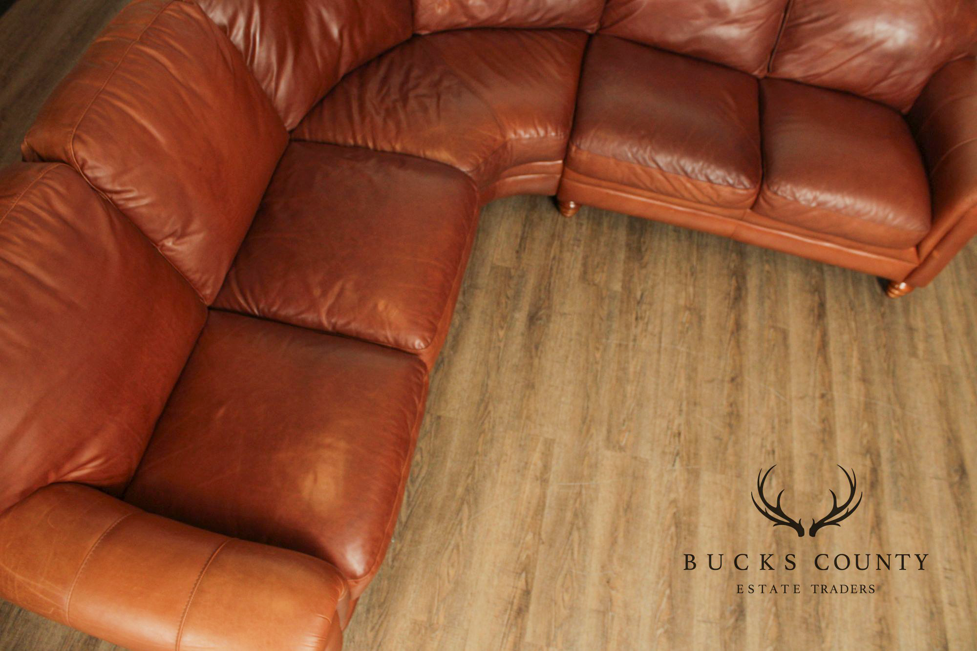 Natuzzi Brown Leather Three-PIece Sectional Sofa with Ottoman