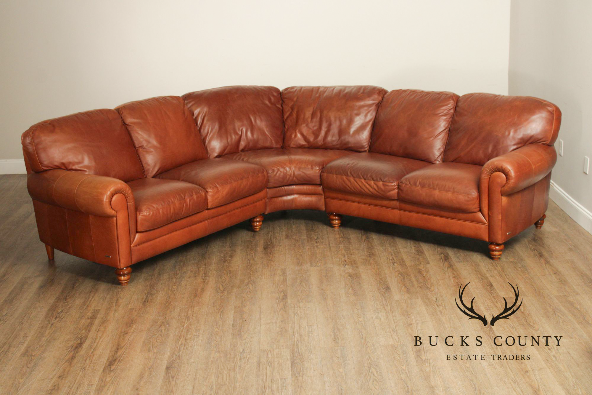 Natuzzi Brown Leather Three-PIece Sectional Sofa with Ottoman