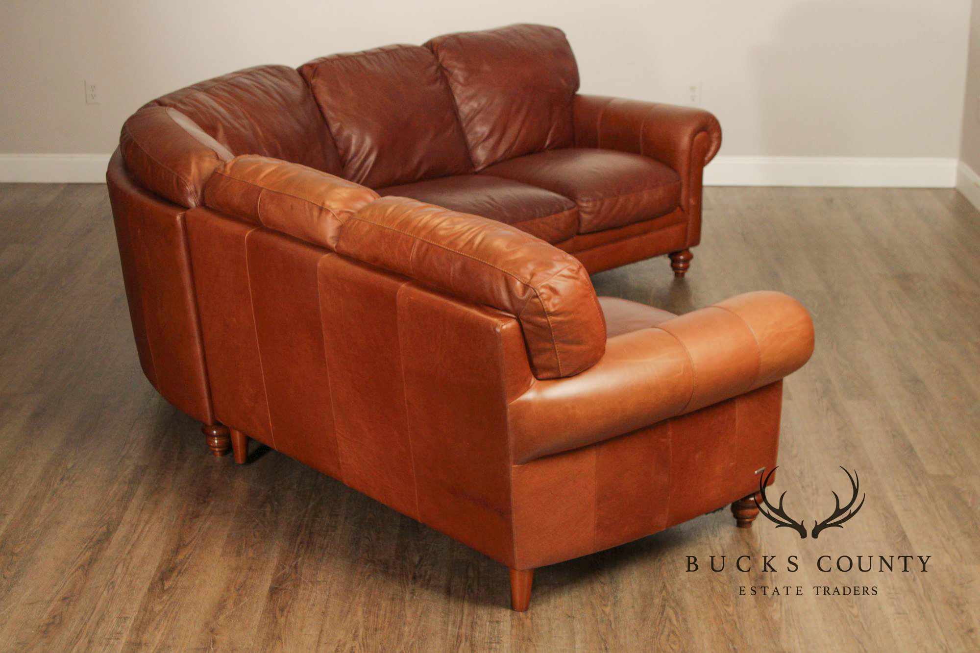 Natuzzi Brown Leather Three-PIece Sectional Sofa with Ottoman