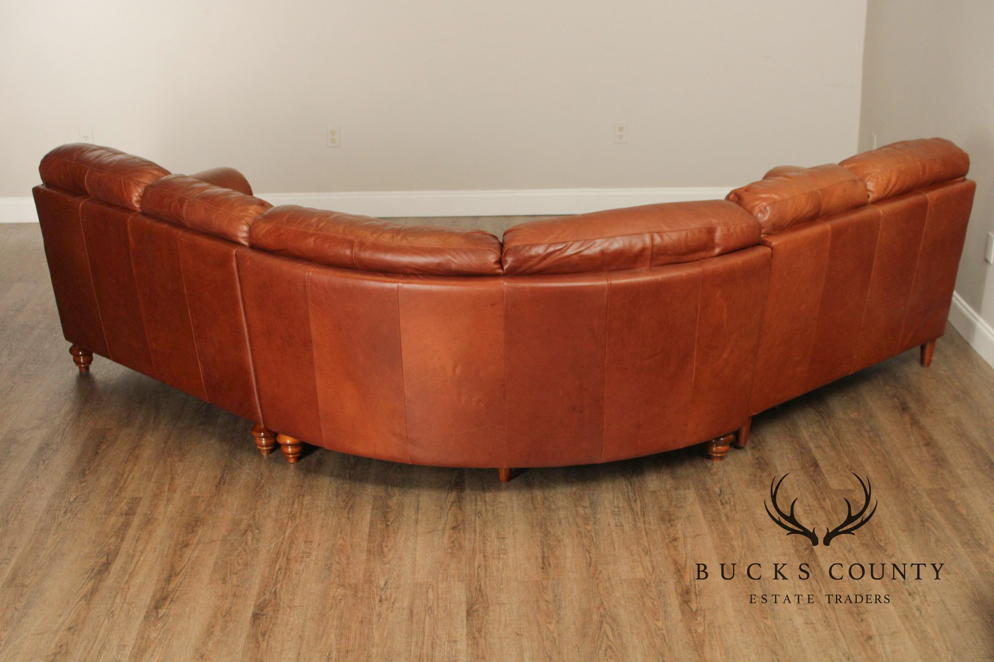 Natuzzi Brown Leather Three-PIece Sectional Sofa with Ottoman
