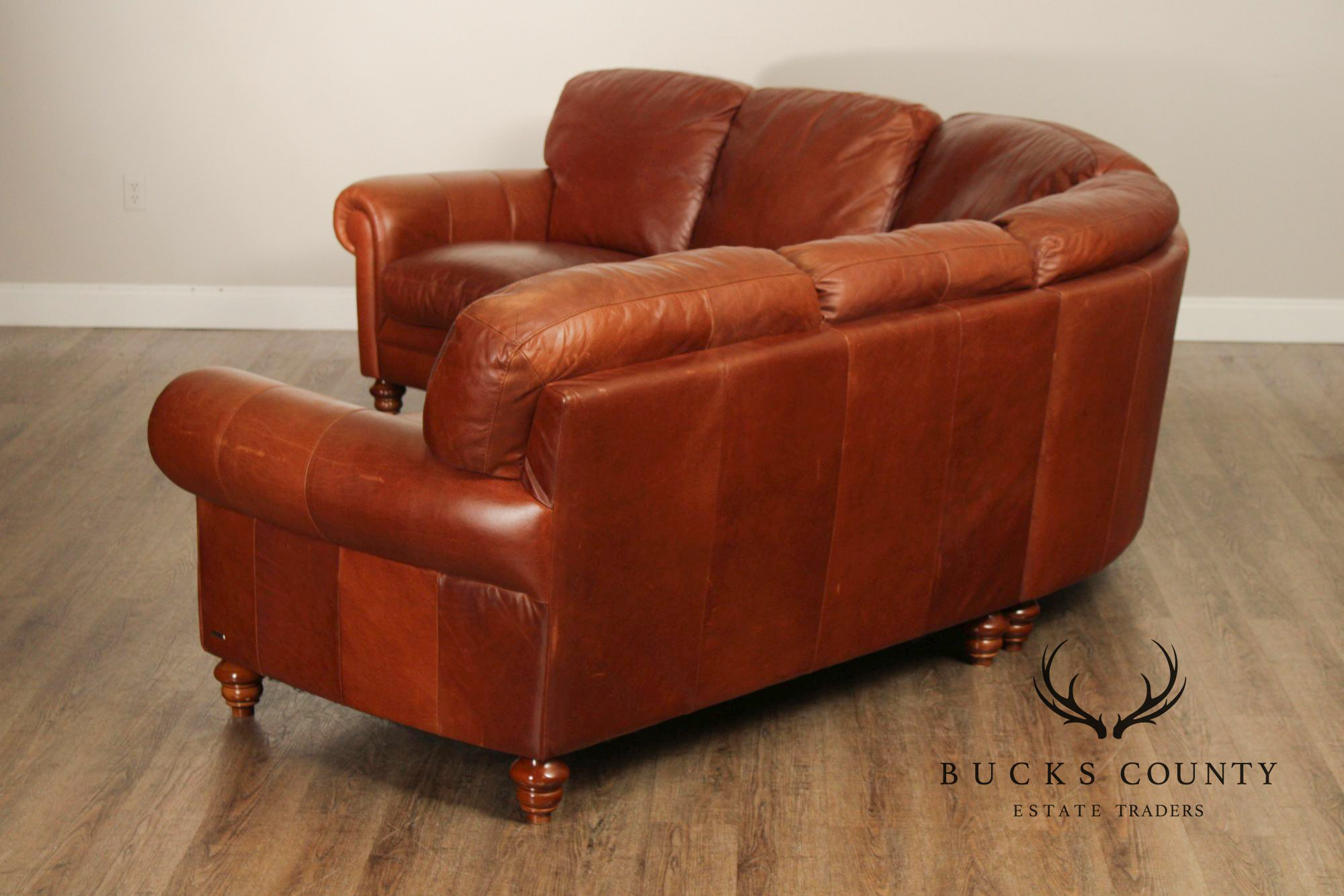 Natuzzi Brown Leather Three-PIece Sectional Sofa with Ottoman