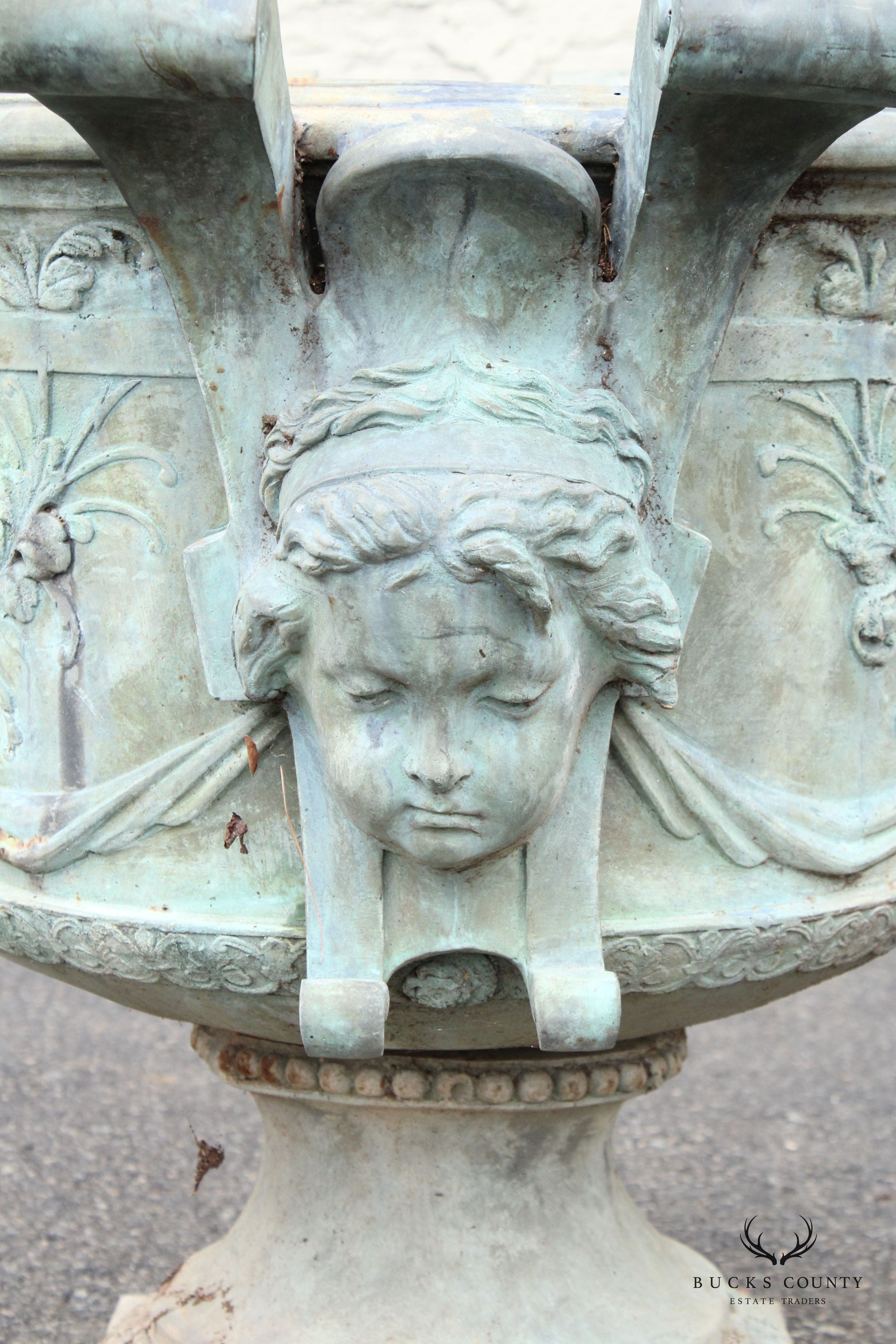 Antique Pair of Lead Alloy Outdoor Garden Urns