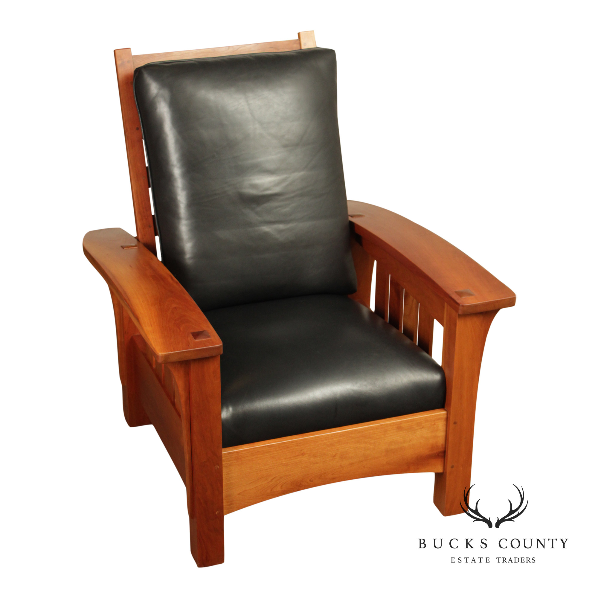 Stickley Mission Collection Cherry And Leather Bow Arm Morris Chair