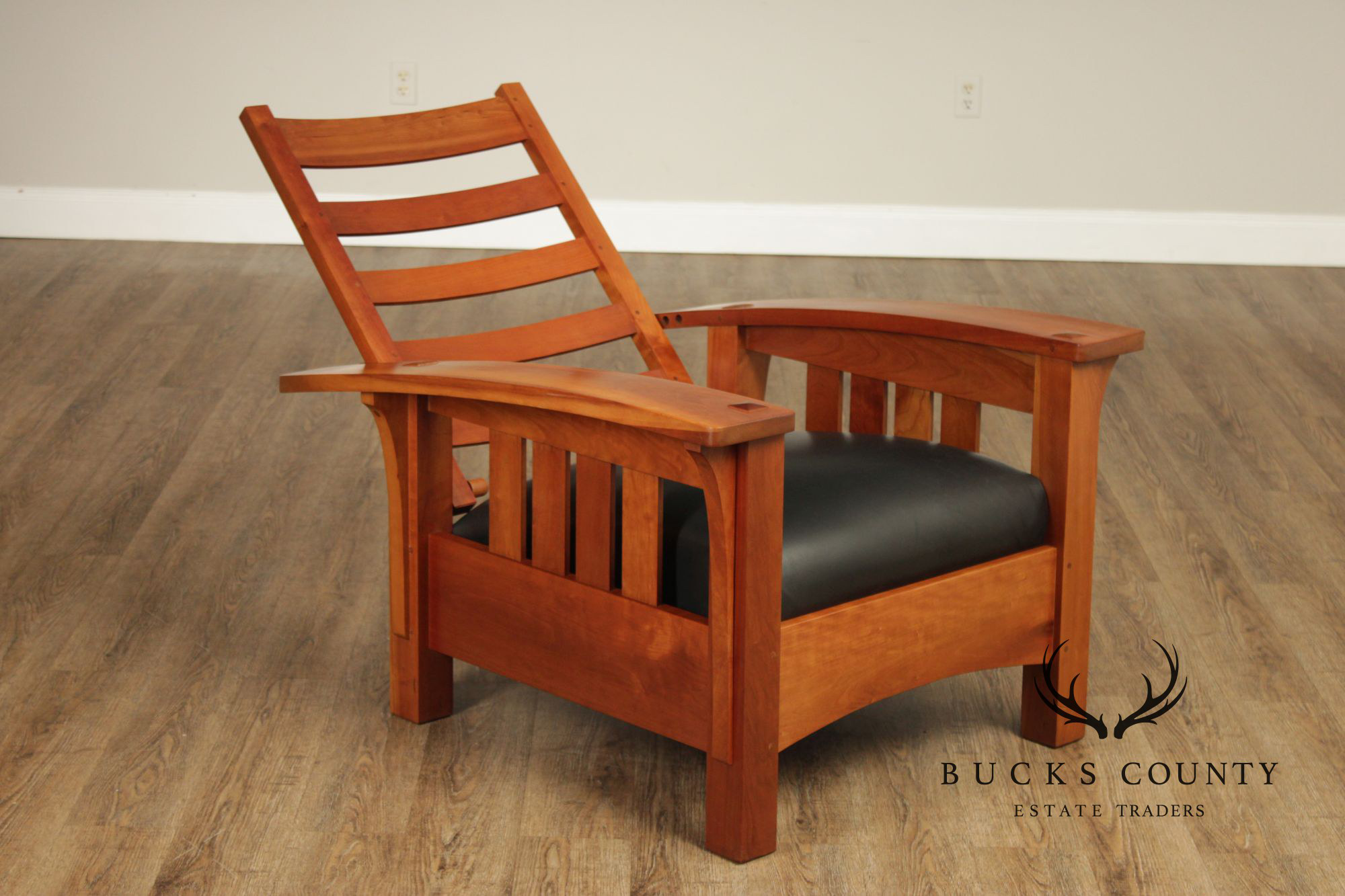 Stickley Mission Collection Cherry And Leather Bow Arm Morris Chair