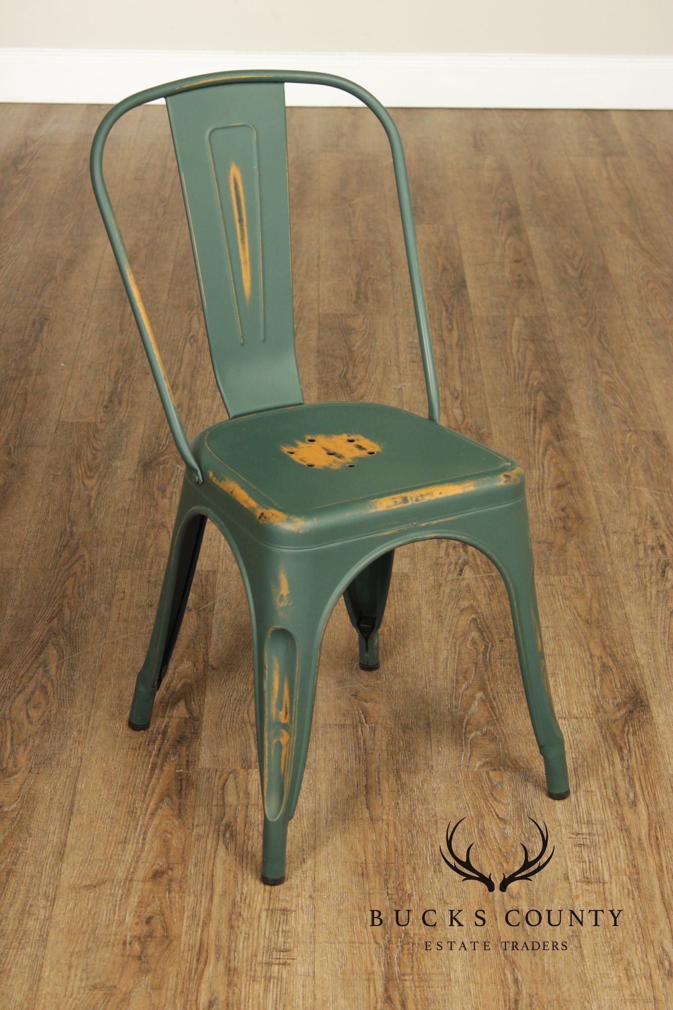 Set Of 8 Industrial Style Distressed Metal Bistro Chairs