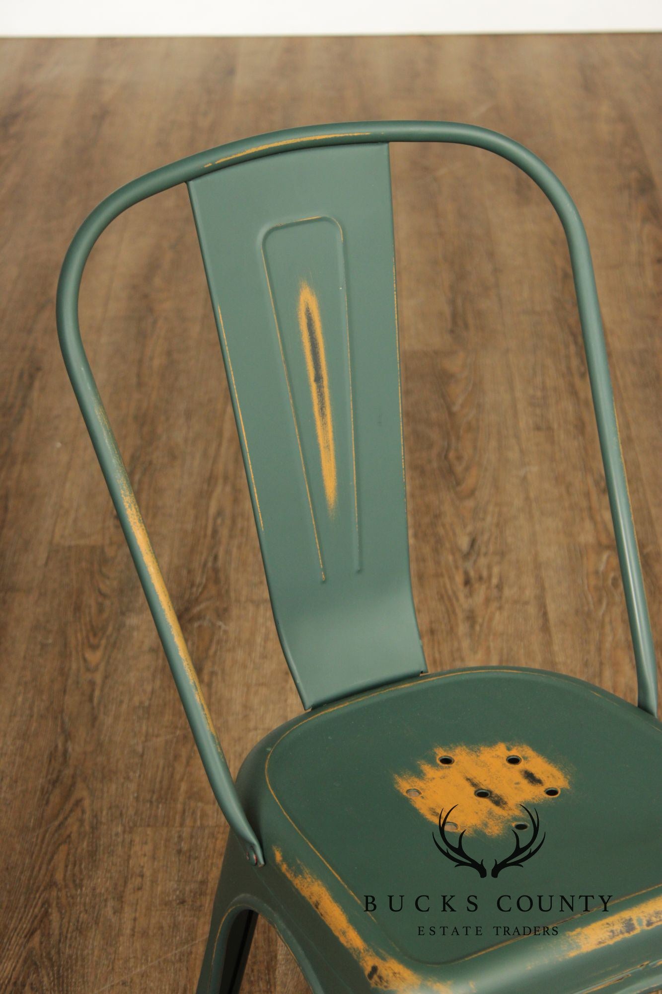 Set Of 8 Industrial Style Distressed Metal Bistro Chairs