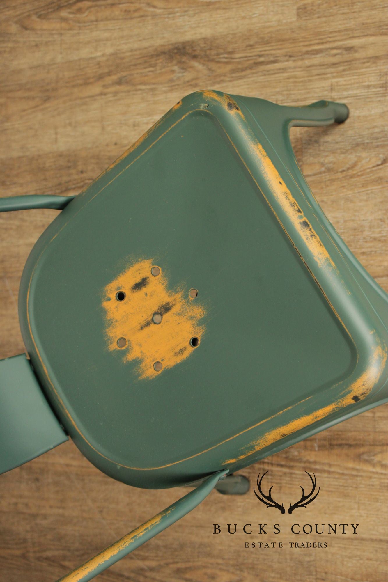 Set Of 8 Industrial Style Distressed Metal Bistro Chairs