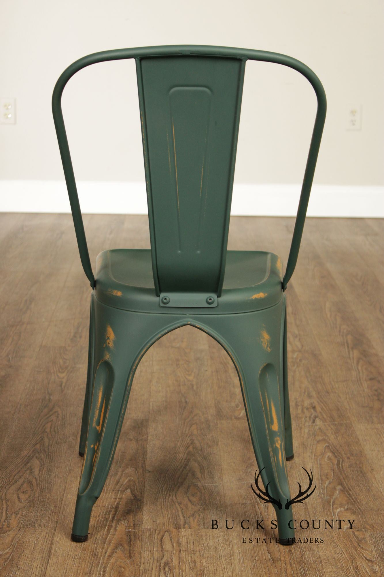 Set Of 8 Industrial Style Distressed Metal Bistro Chairs