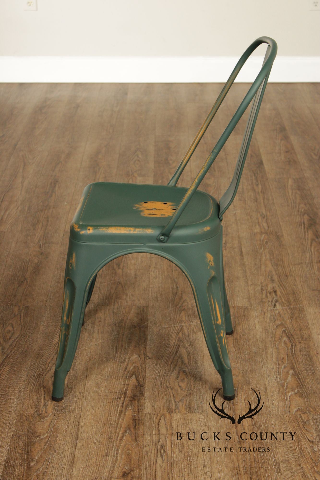 Set Of 8 Industrial Style Distressed Metal Bistro Chairs