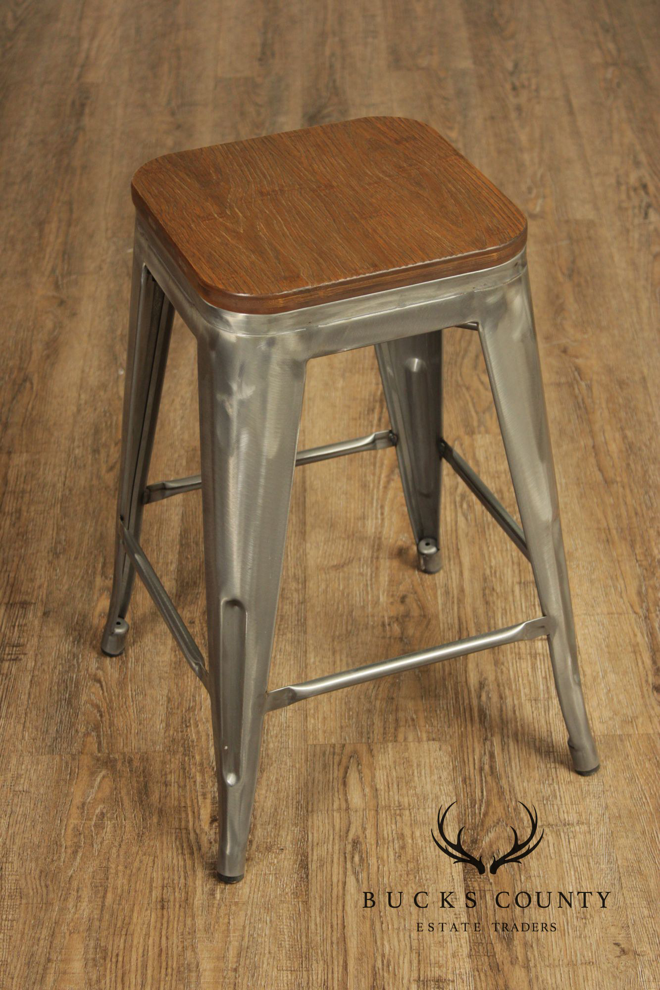 Industrial Style Metal And Wood Set Of Four Counter Stools