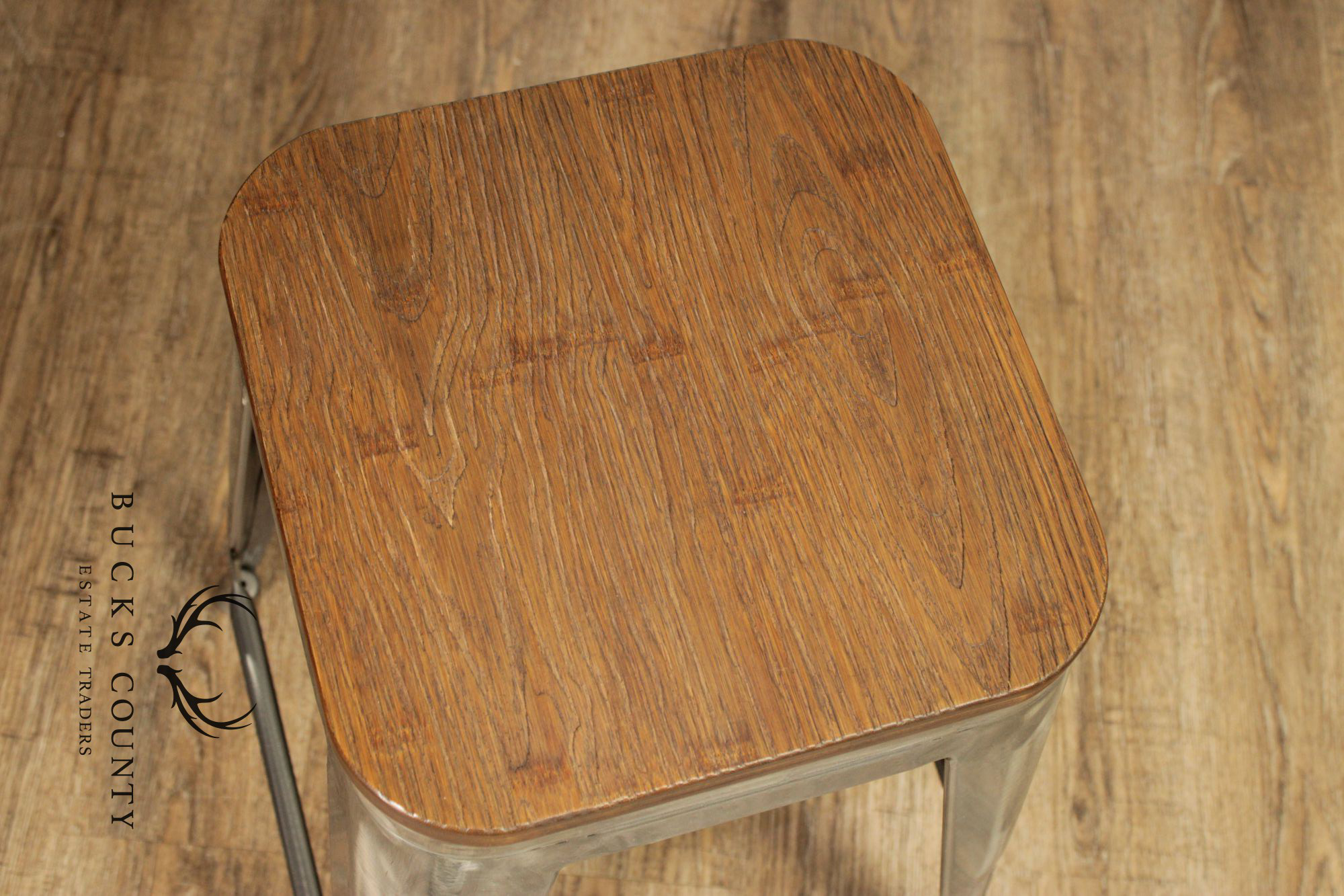 Industrial Style Metal And Wood Set Of Four Counter Stools