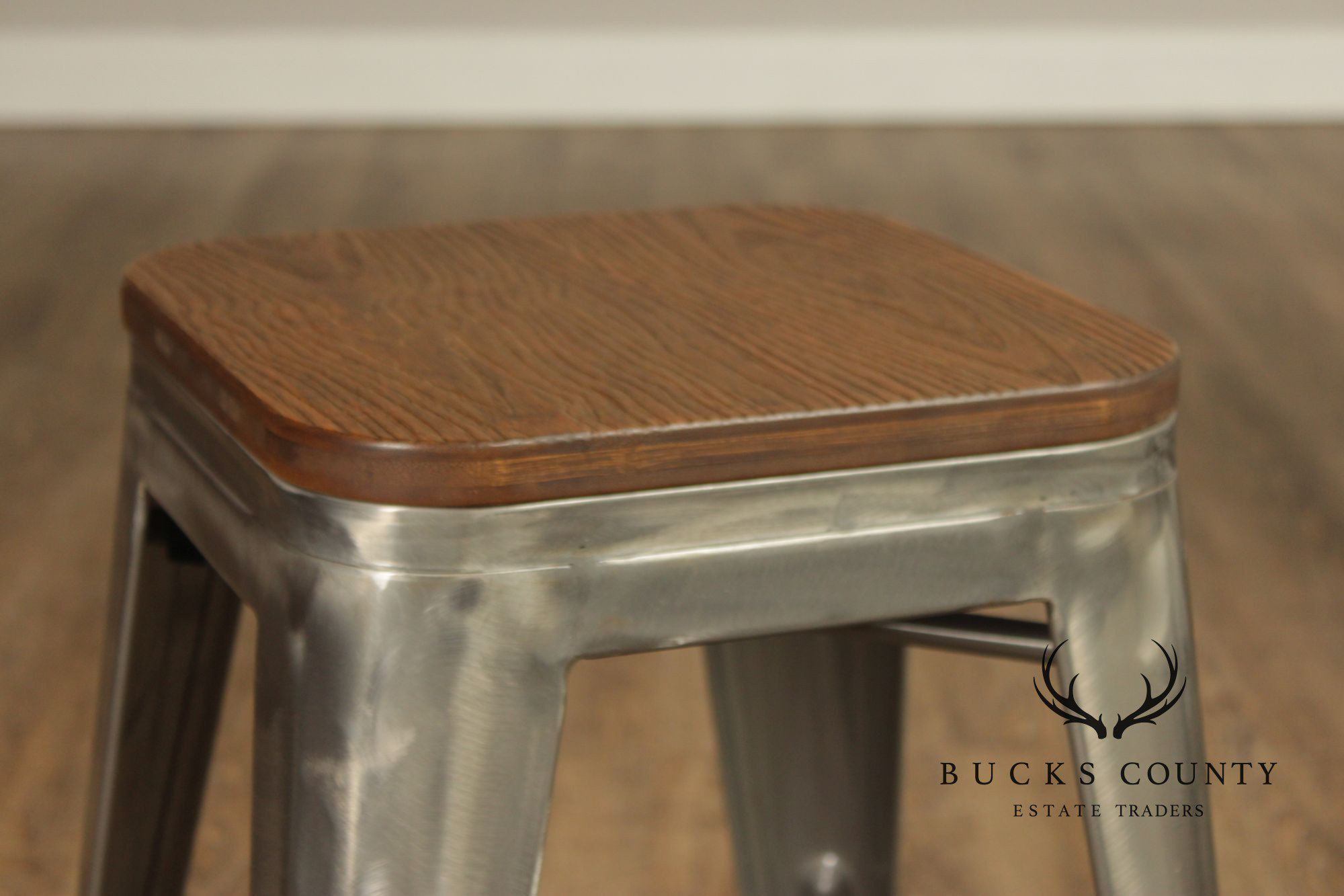Industrial Style Metal And Wood Set Of Four Counter Stools