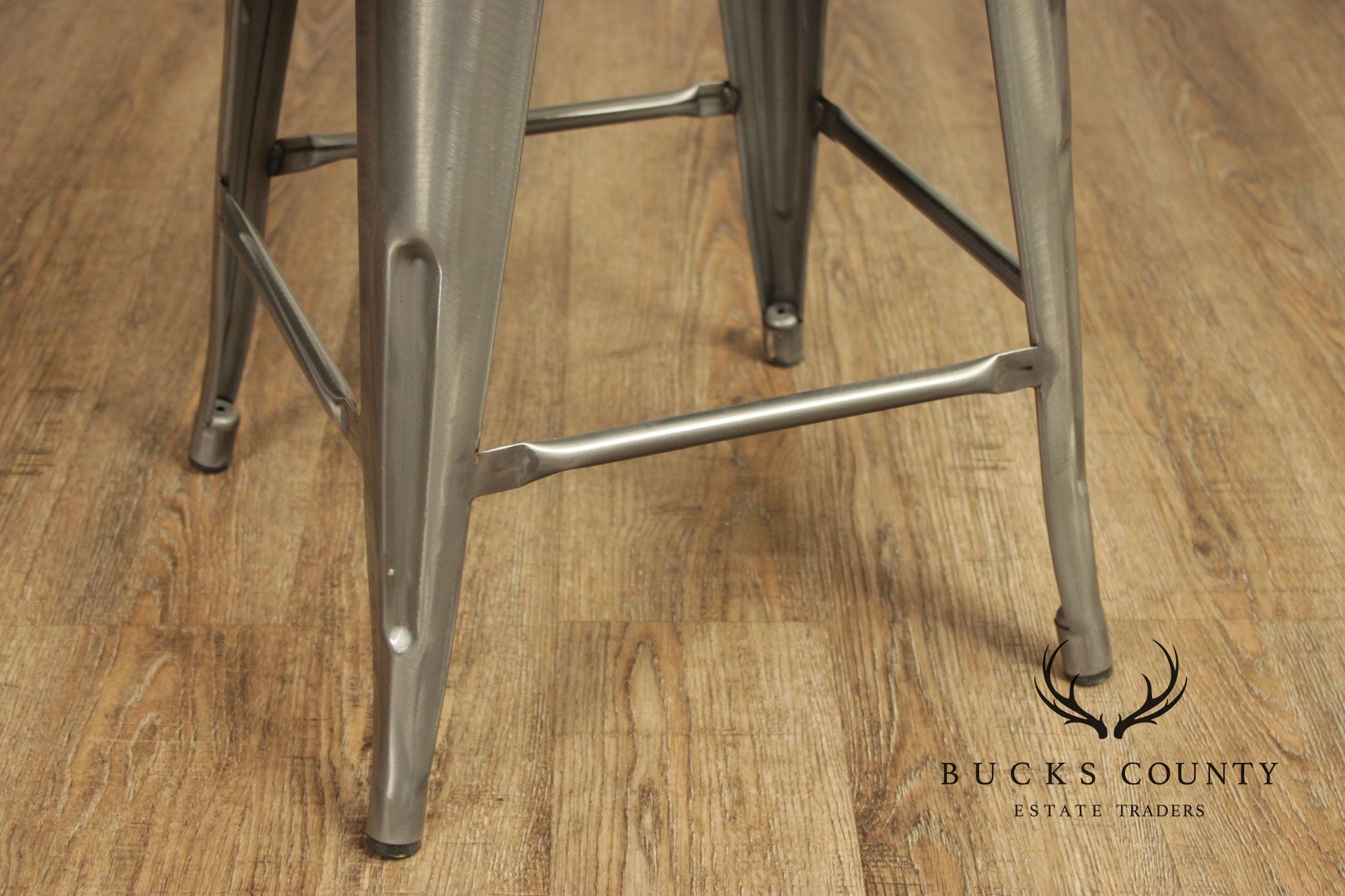 Industrial Style Metal And Wood Set Of Four Counter Stools