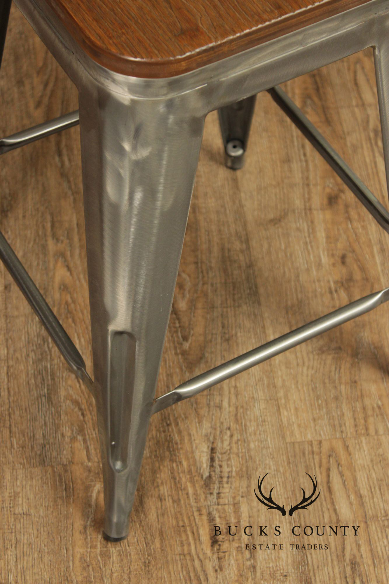 Industrial Style Metal And Wood Set Of Four Counter Stools