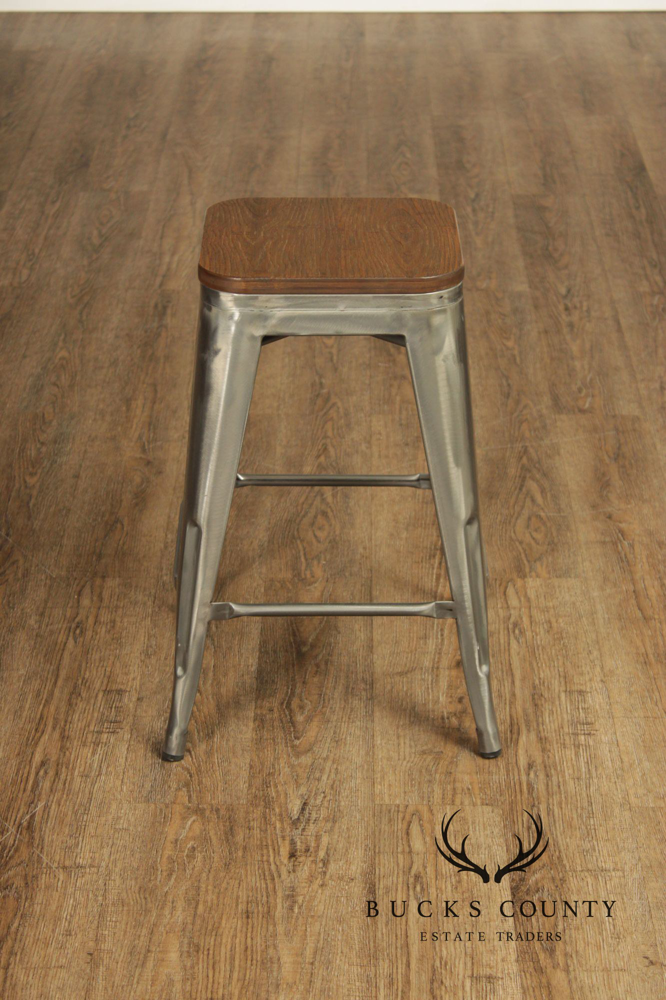 Industrial Style Metal And Wood Set Of Four Counter Stools