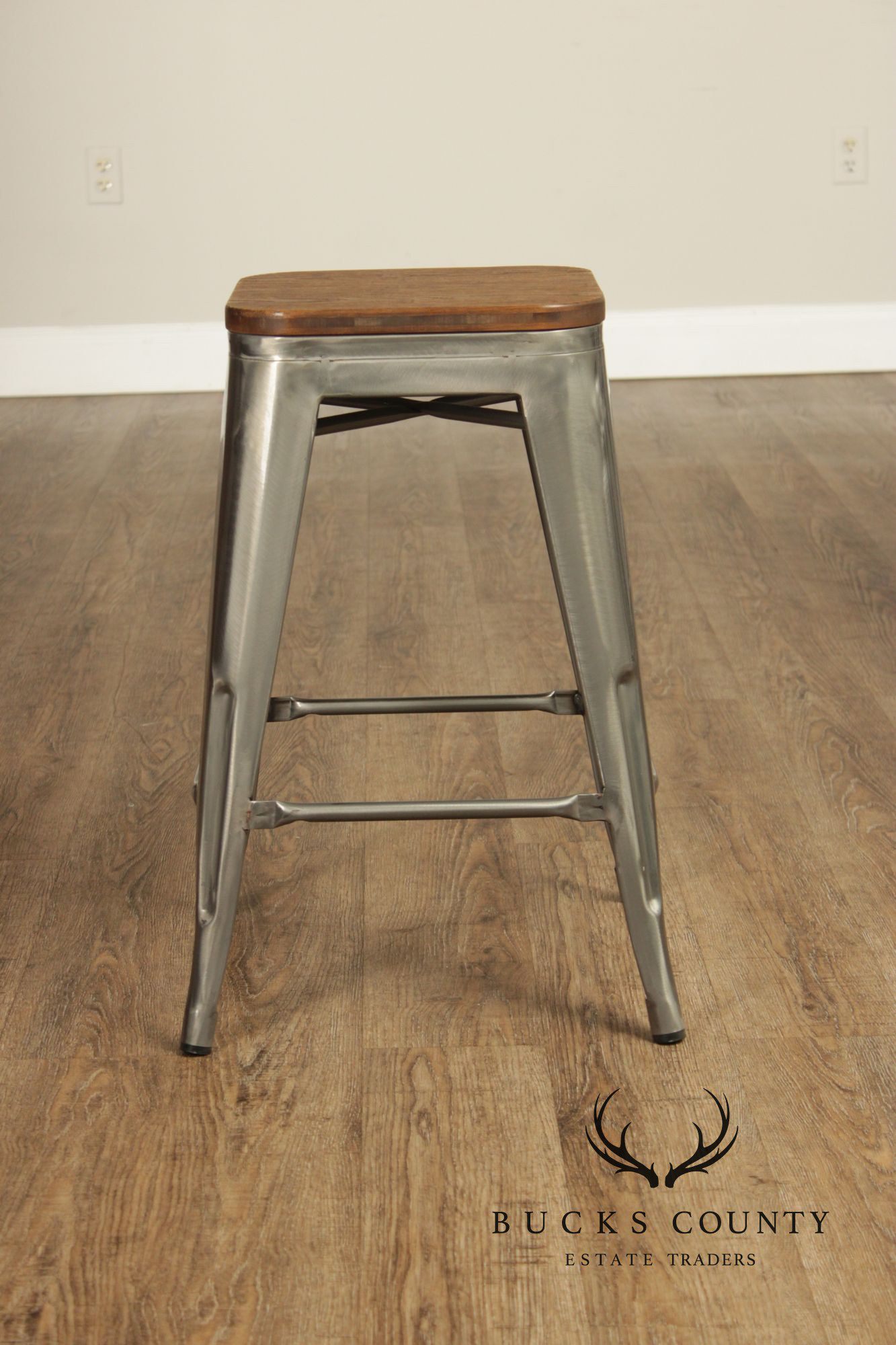 Industrial Style Metal And Wood Set Of Four Counter Stools