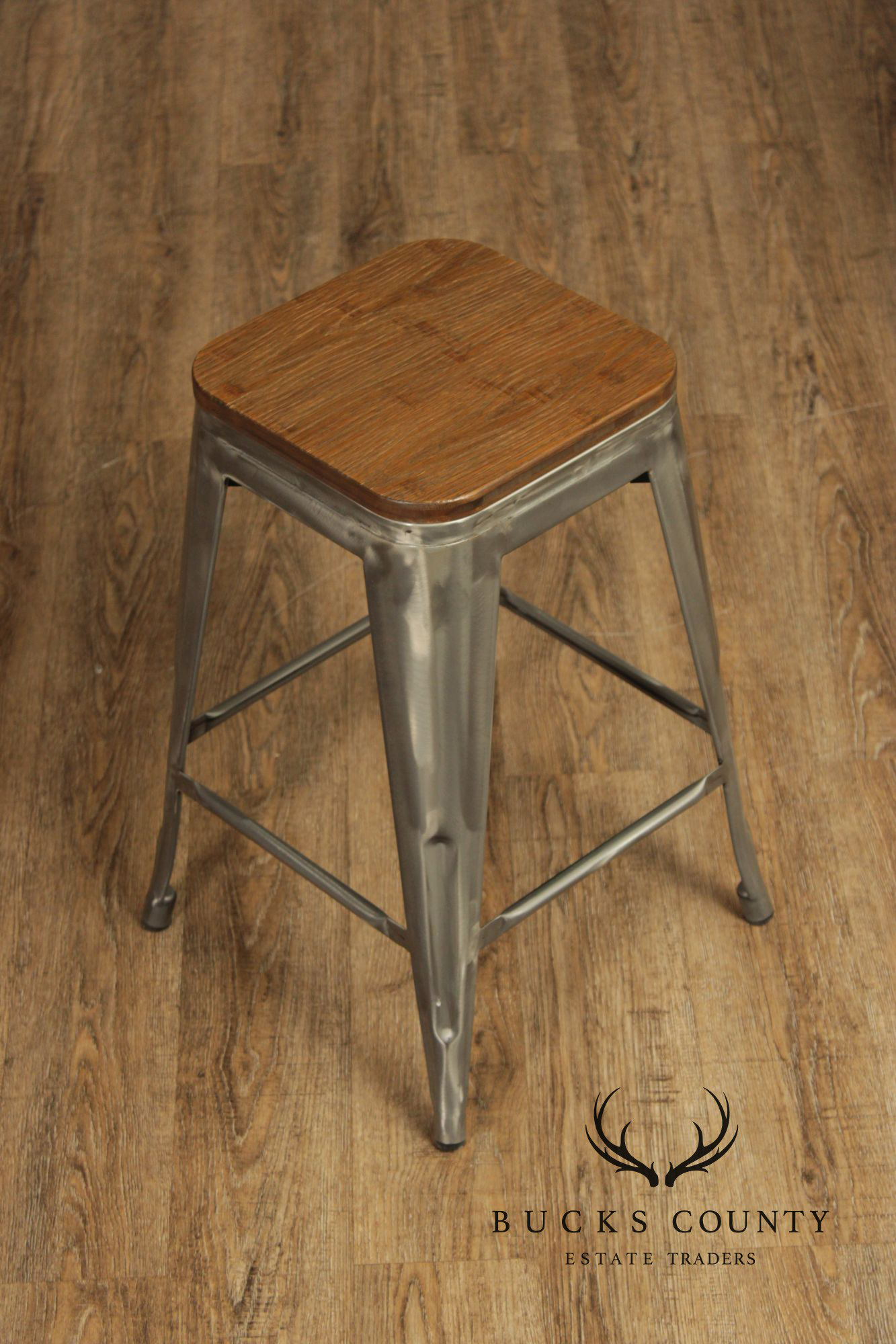Industrial Style Metal And Wood Set Of Four Counter Stools