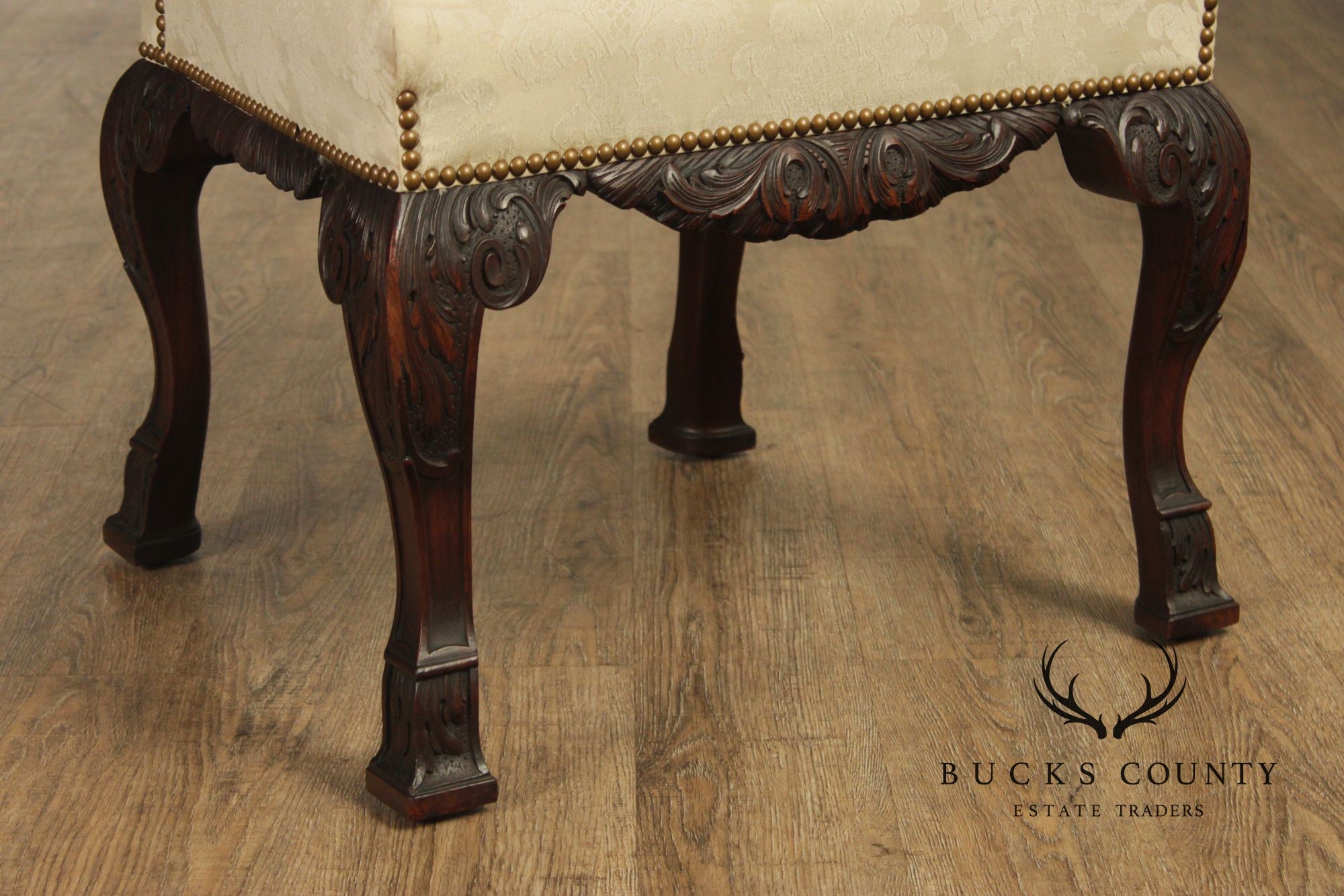 Georgian Style 1930's Vintage Set of 8 Carved Mahogany Dining Chairs