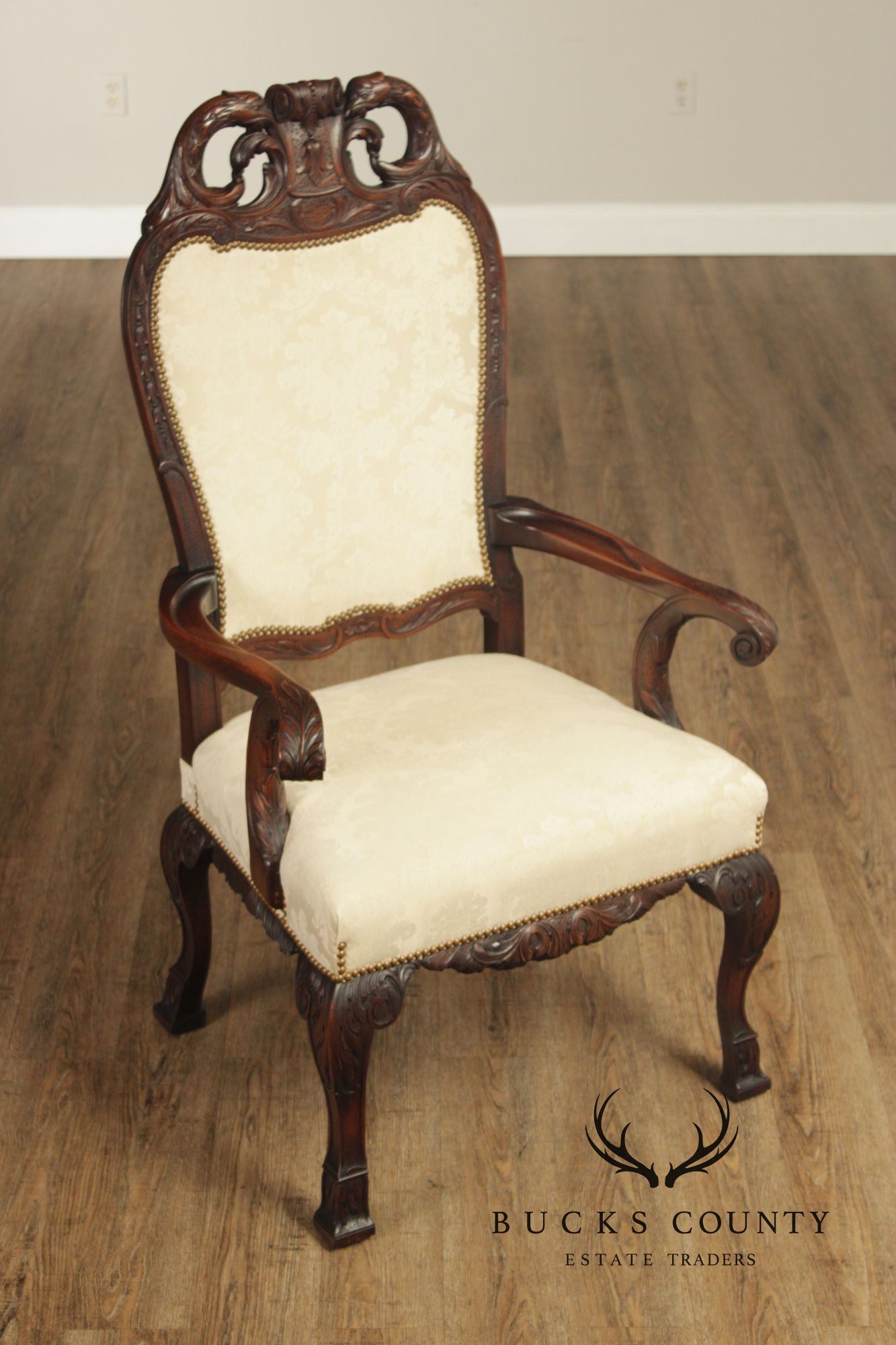Georgian Style 1930's Vintage Set of 8 Carved Mahogany Dining Chairs