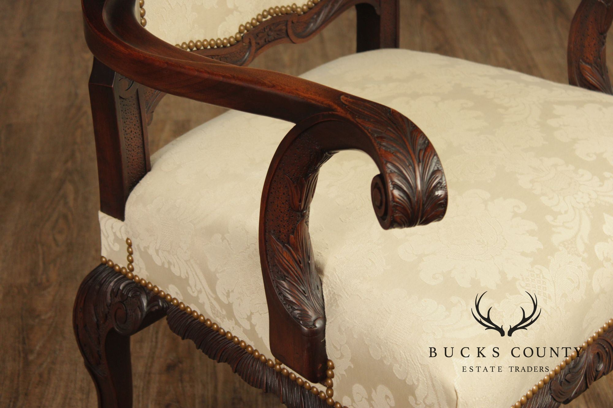 Georgian Style 1930's Vintage Set of 8 Carved Mahogany Dining Chairs