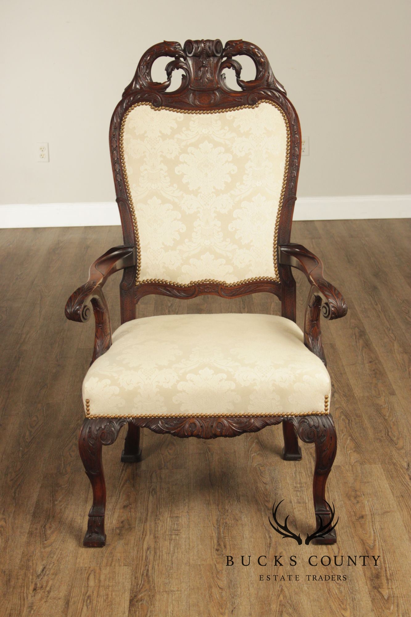 Georgian Style 1930's Vintage Set of 8 Carved Mahogany Dining Chairs
