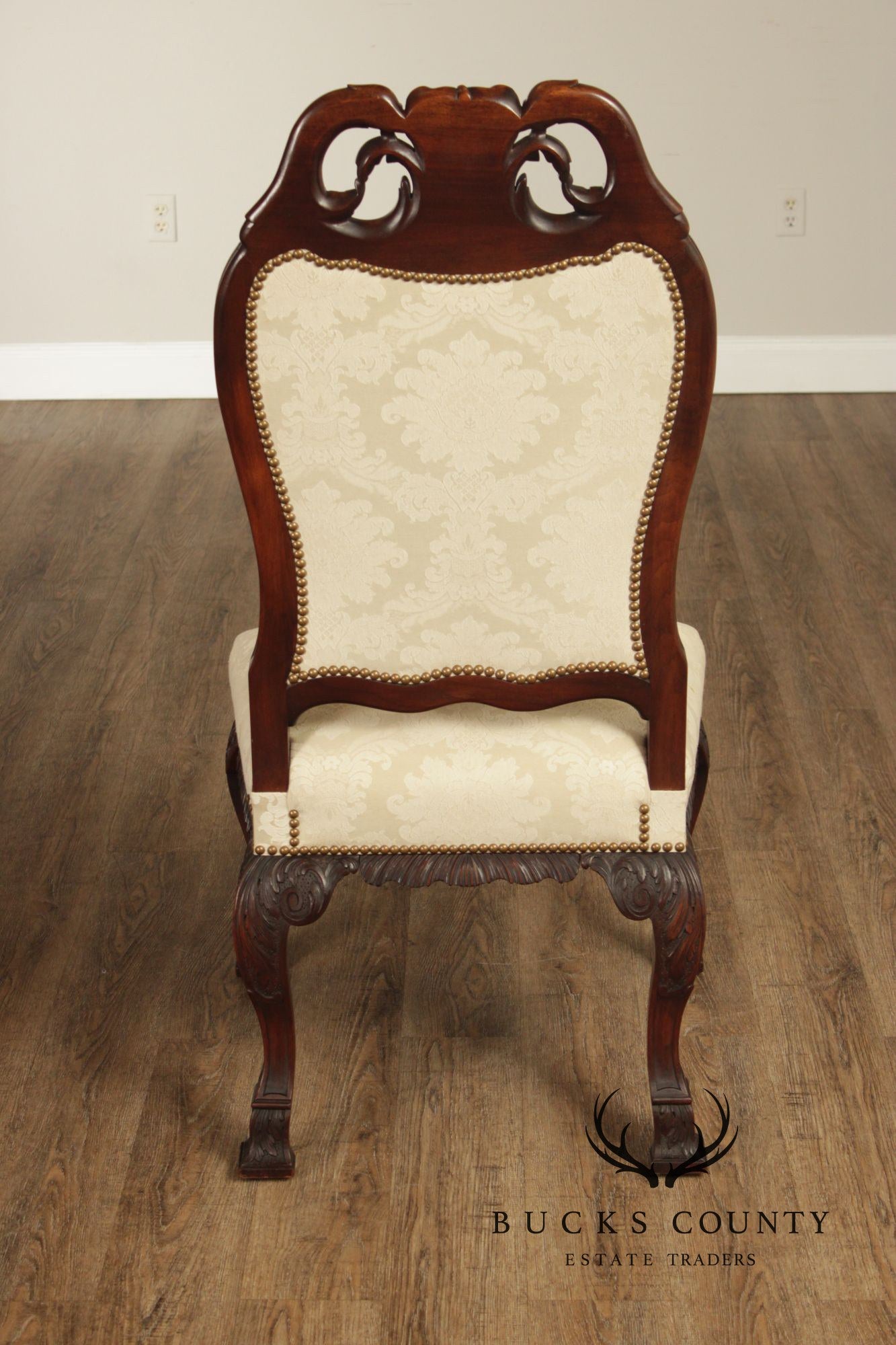 Georgian Style 1930's Vintage Set of 8 Carved Mahogany Dining Chairs