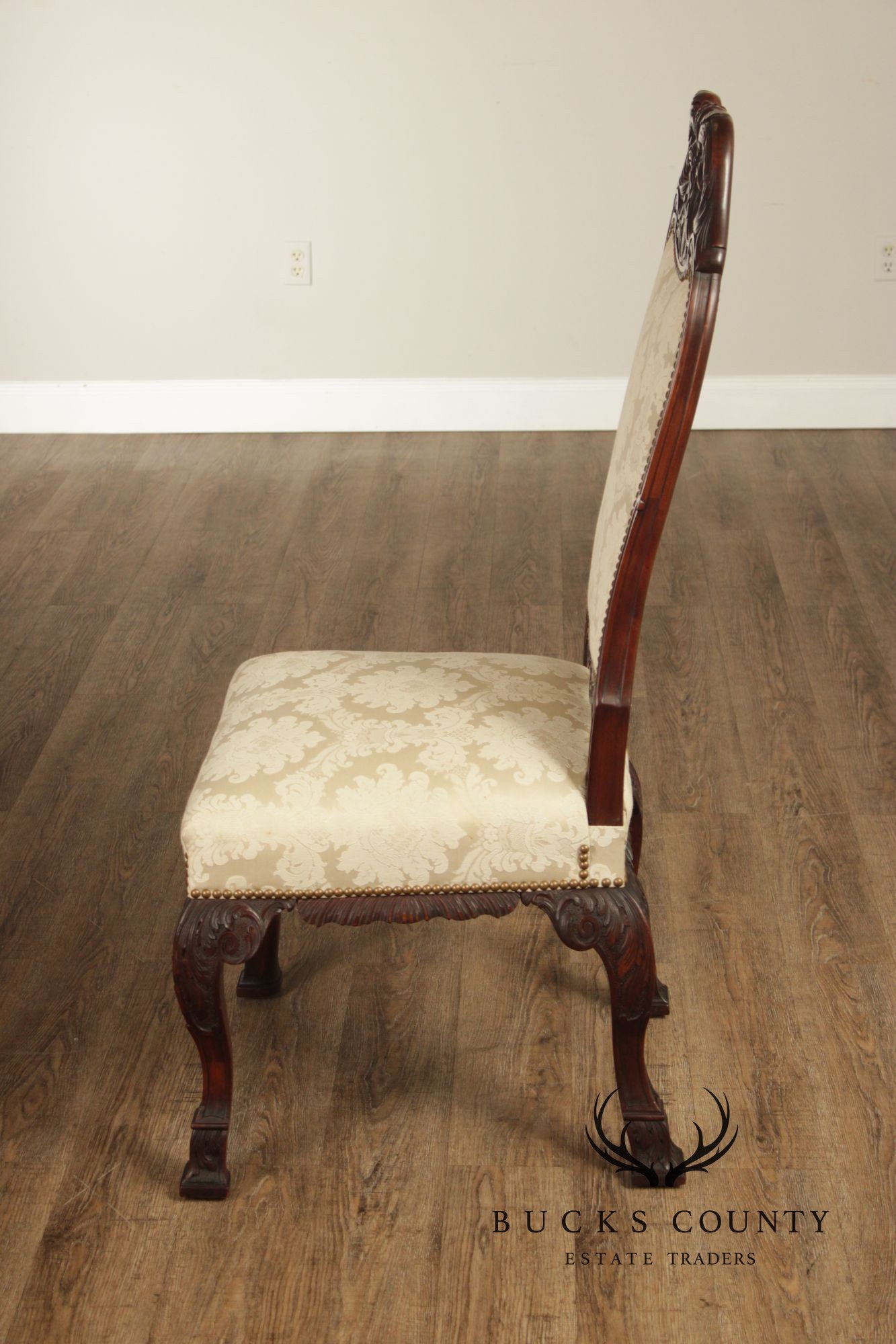 Georgian Style 1930's Vintage Set of 8 Carved Mahogany Dining Chairs