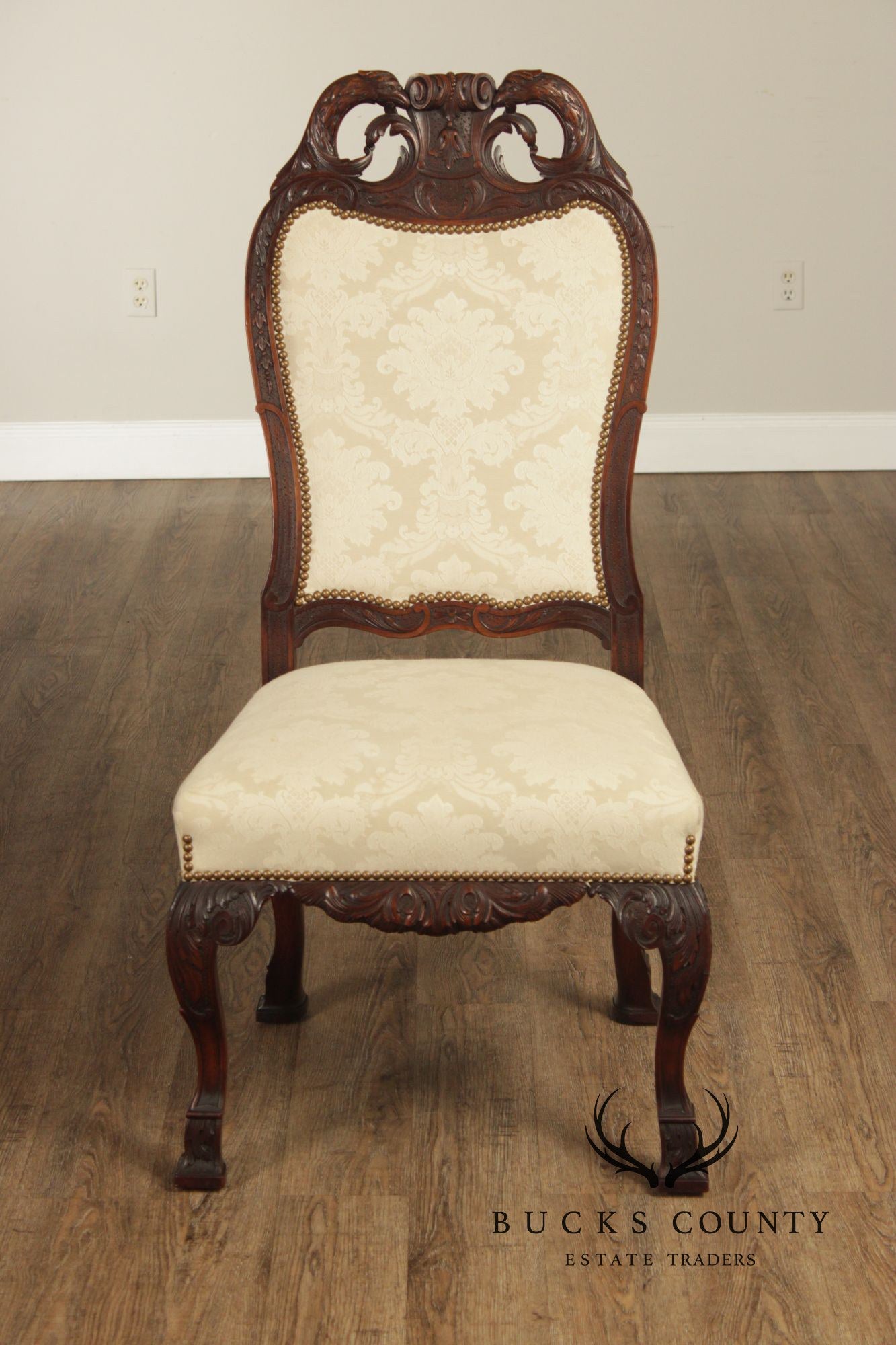 Georgian Style 1930's Vintage Set of 8 Carved Mahogany Dining Chairs
