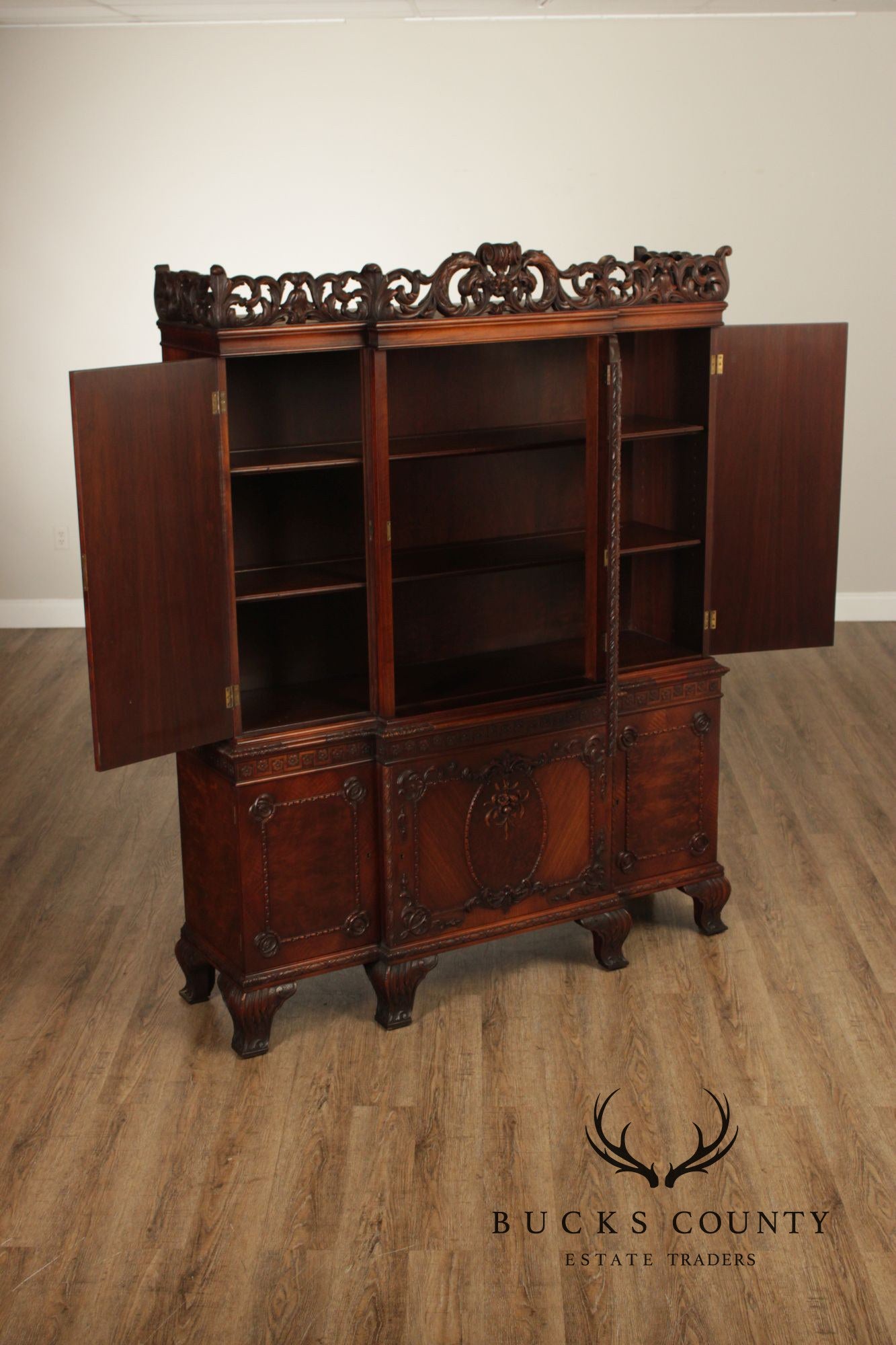 Georgian Style Hand Painted Mahogany Breakfront Cabinet