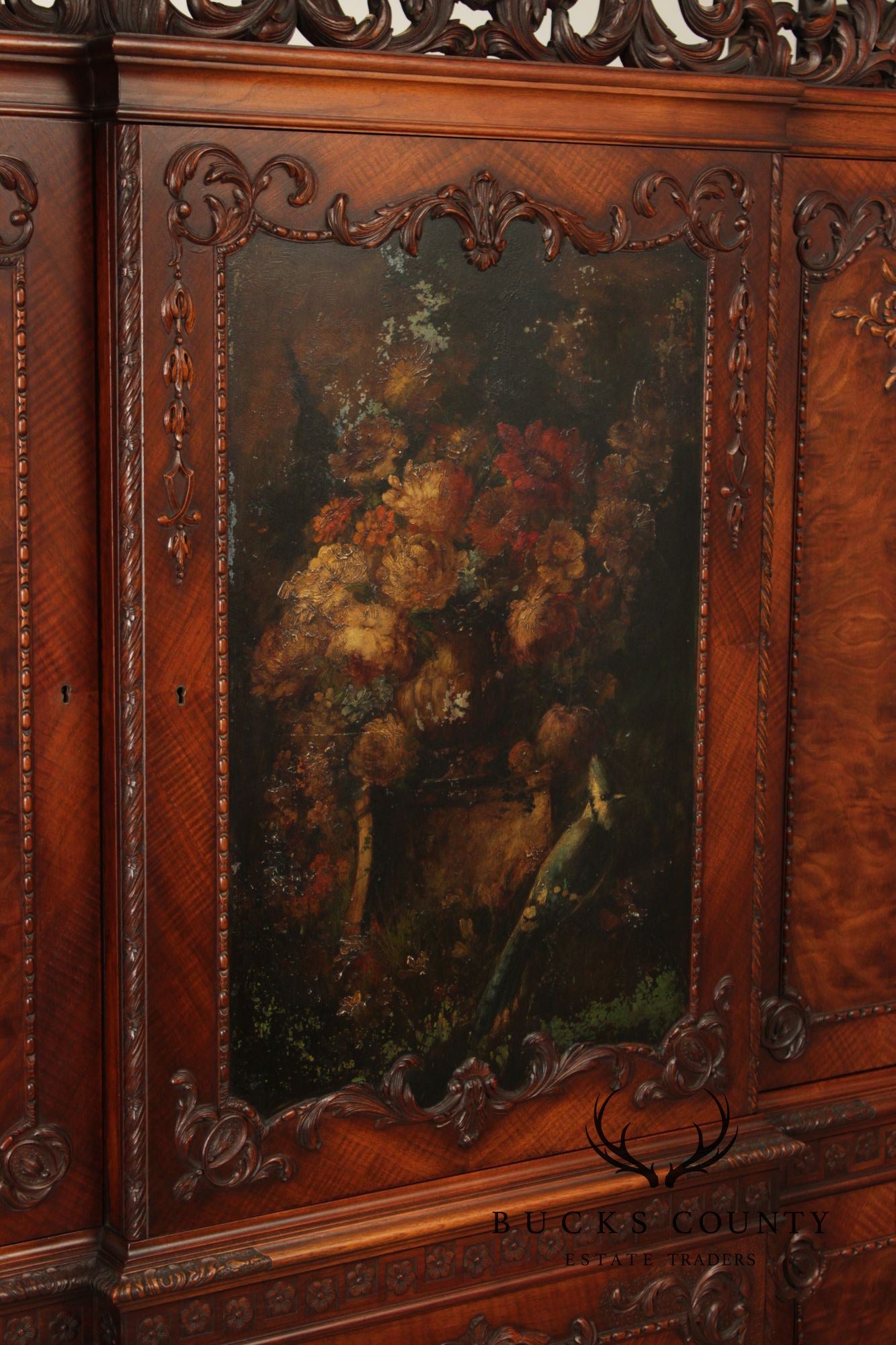 Georgian Style Hand Painted Mahogany Breakfront Cabinet