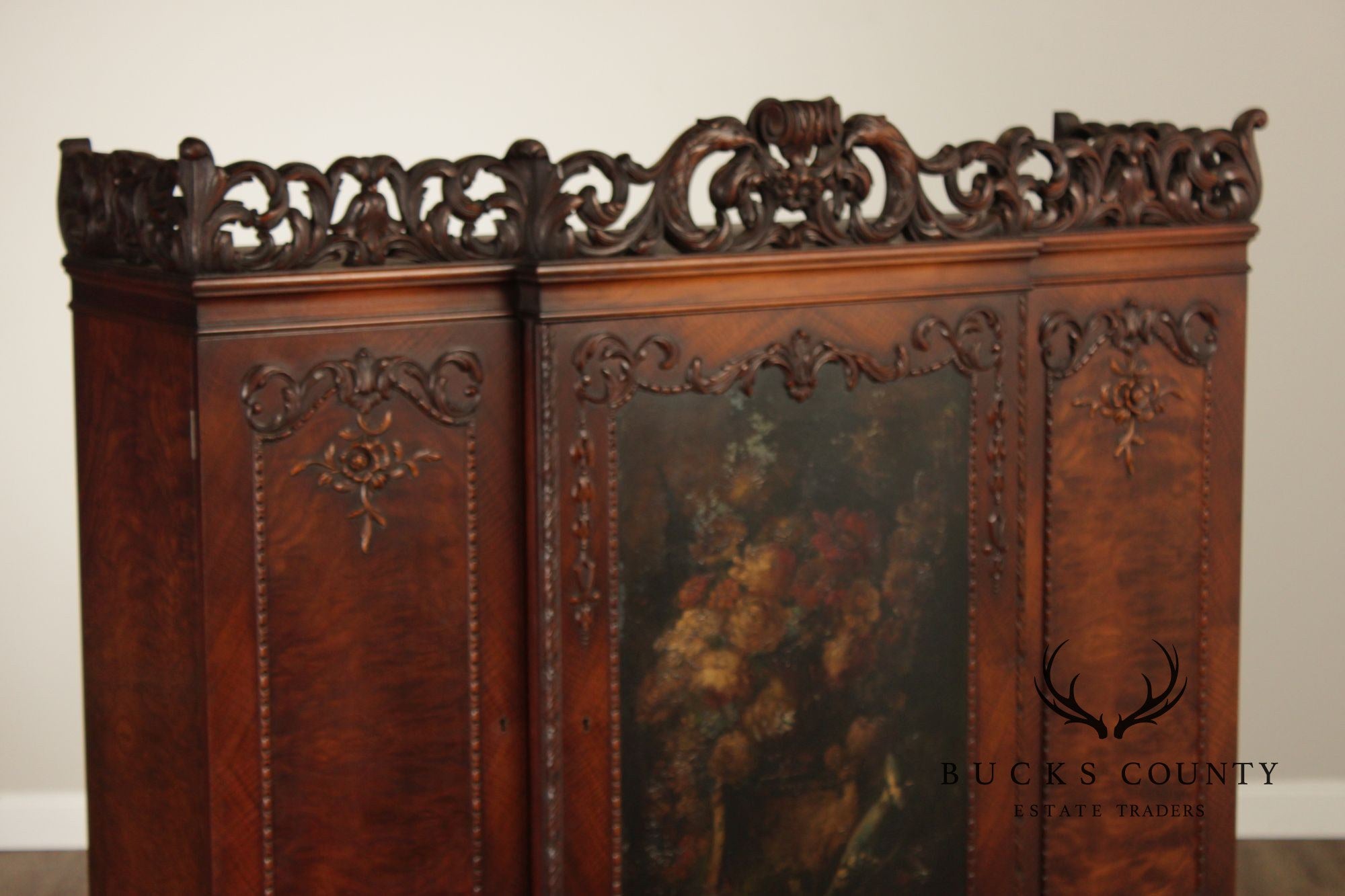 Georgian Style Hand Painted Mahogany Breakfront Cabinet