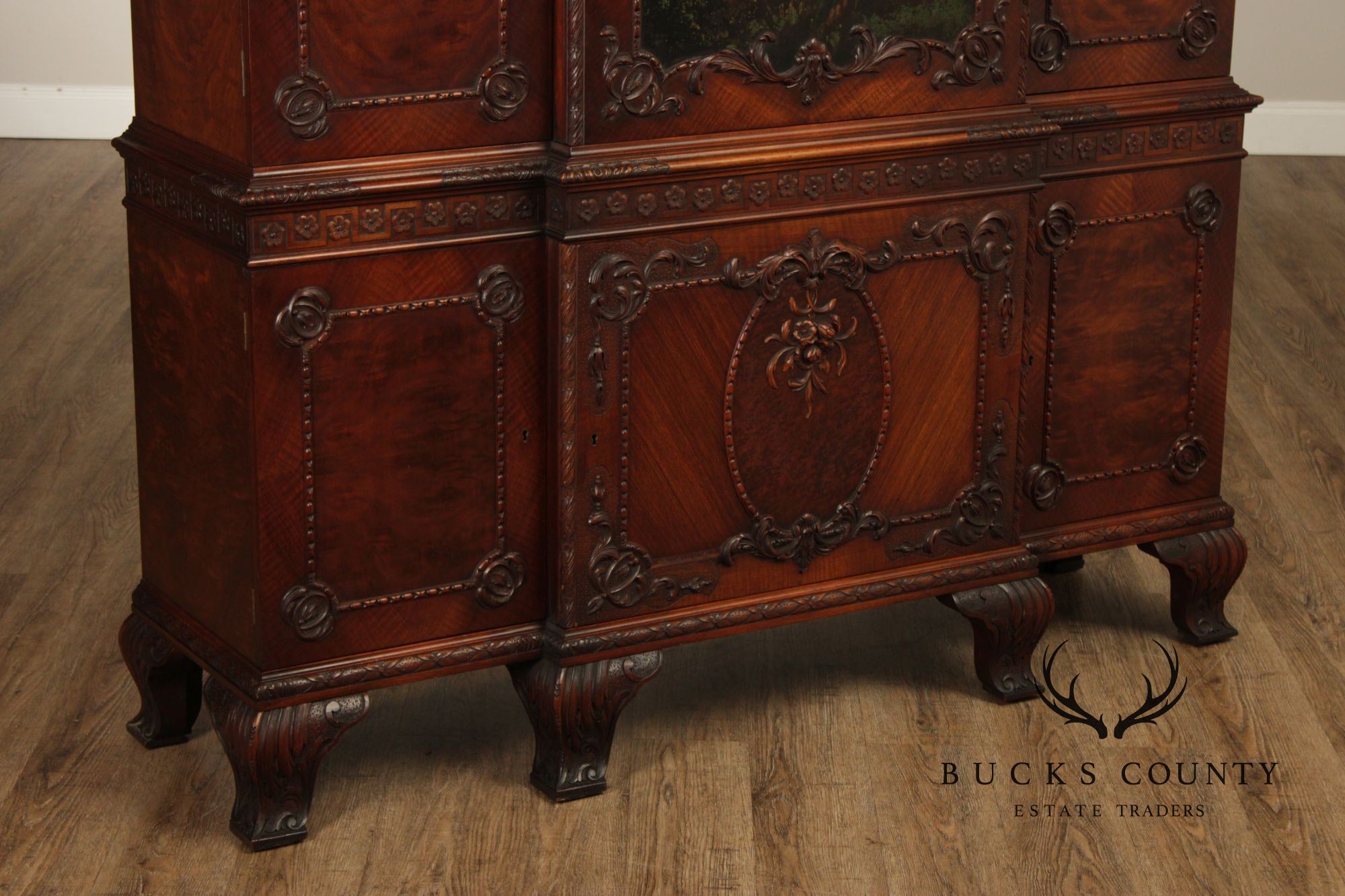 Georgian Style Hand Painted Mahogany Breakfront Cabinet