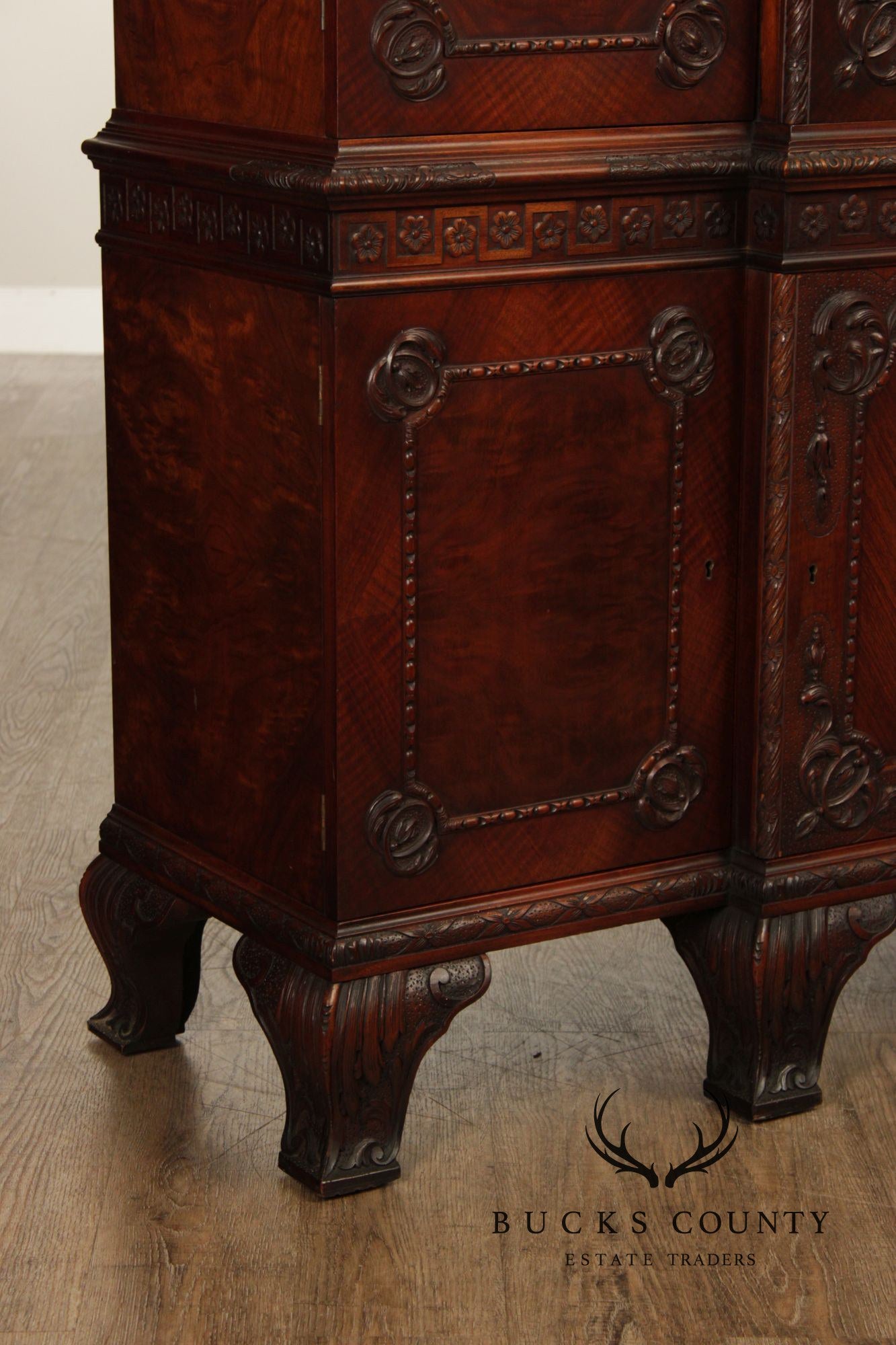 Georgian Style Hand Painted Mahogany Breakfront Cabinet